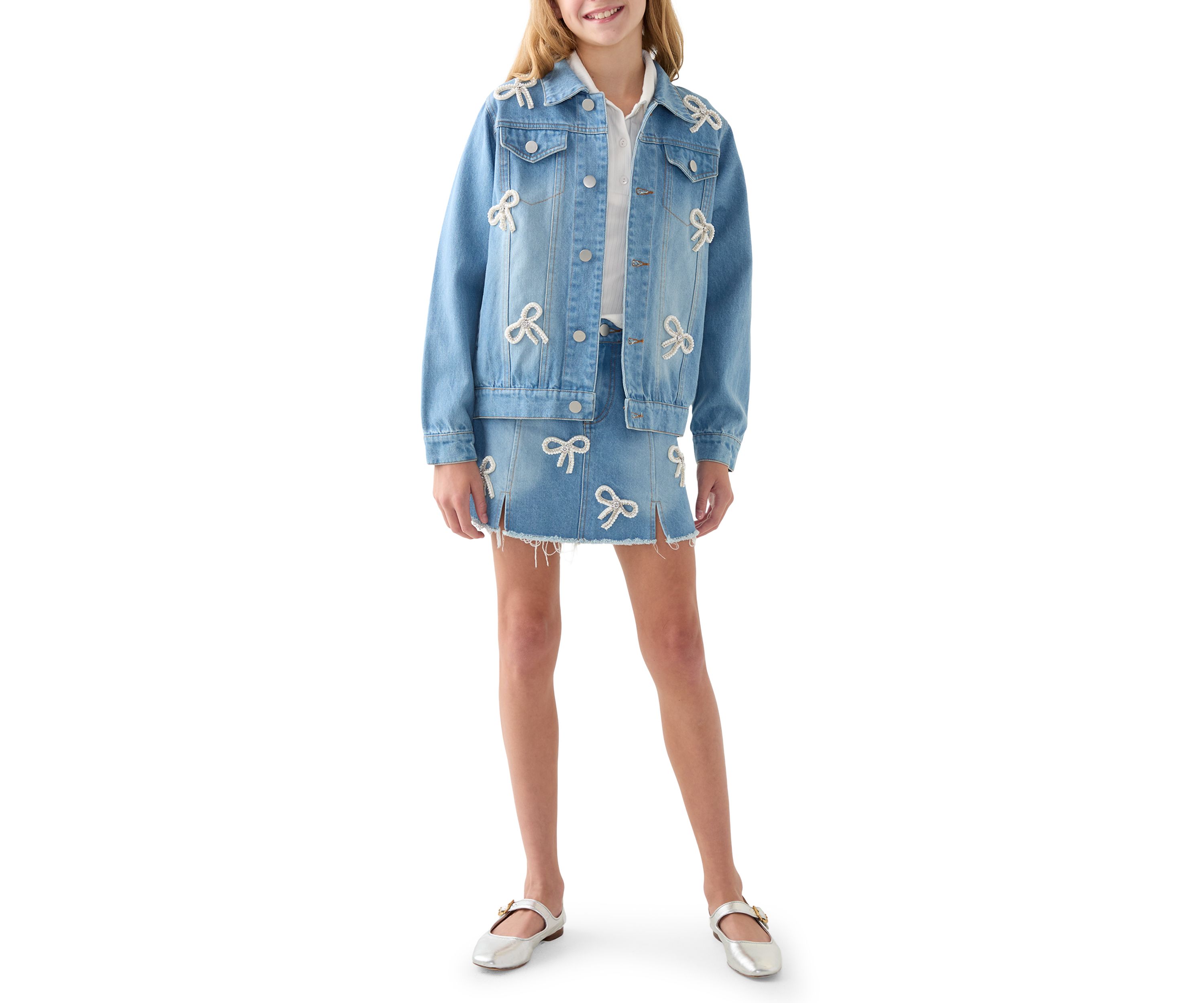Girls 7-16 Bows Denim Jacket