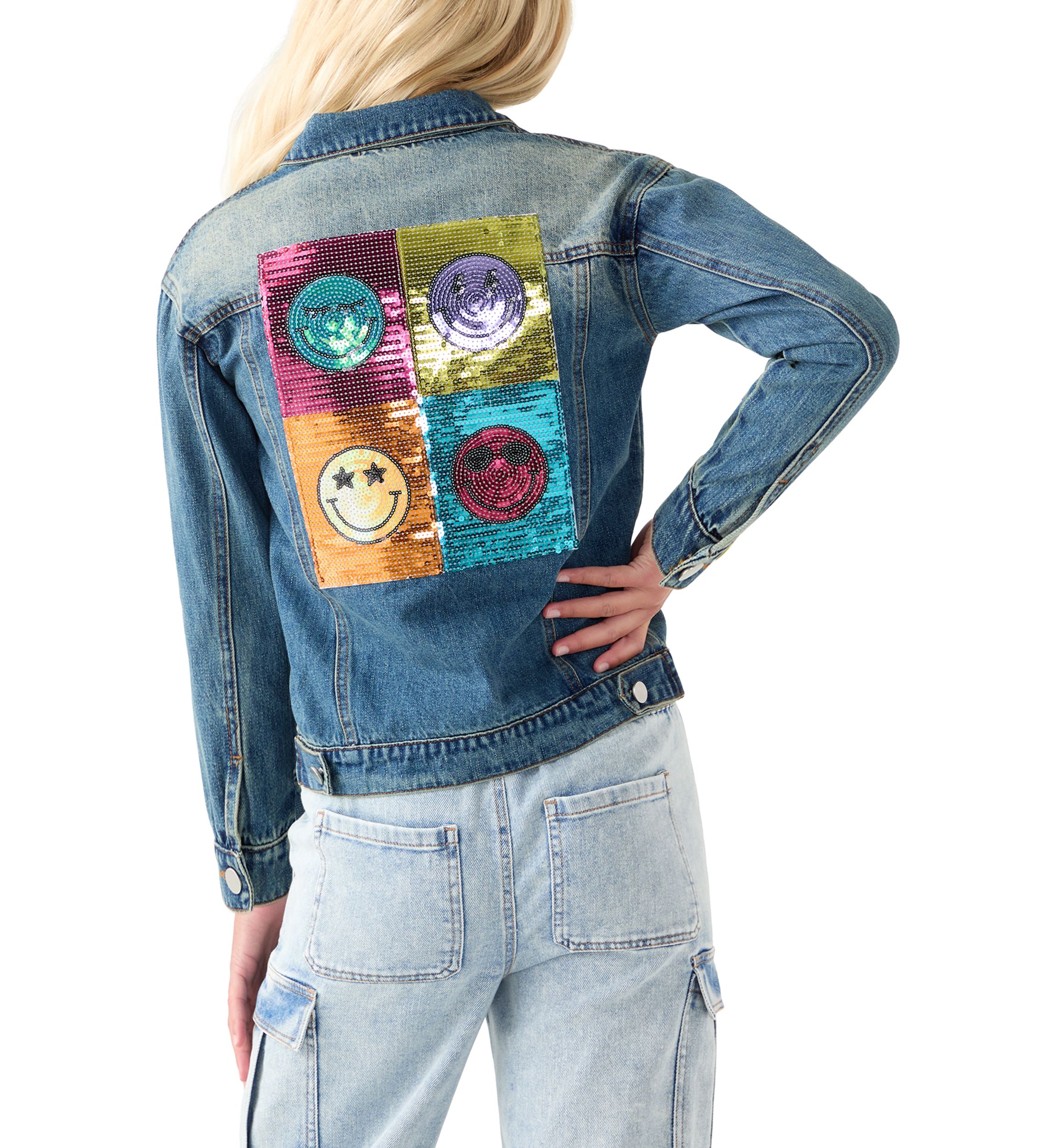 Girls 7-16 Smiles Sequin Patch Denim Jacket