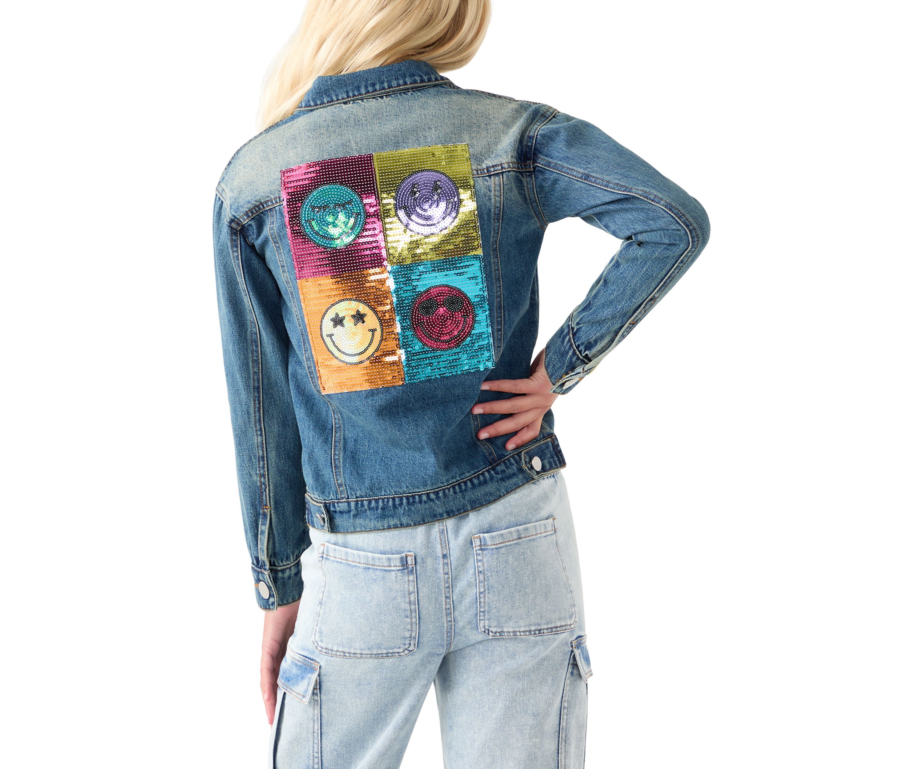 Girls 7-16 Smiles Sequin Patch Denim Jacket