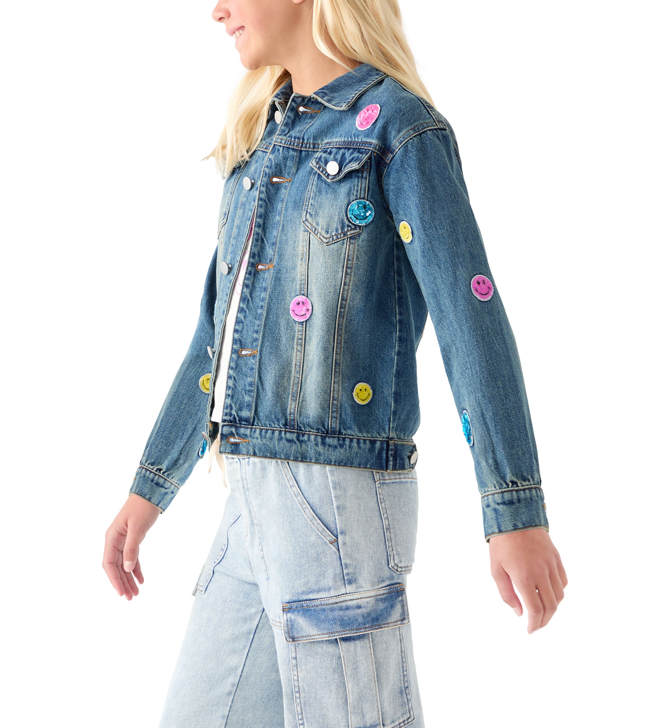 Girls 7-16 Smiles Sequin Patch Denim Jacket