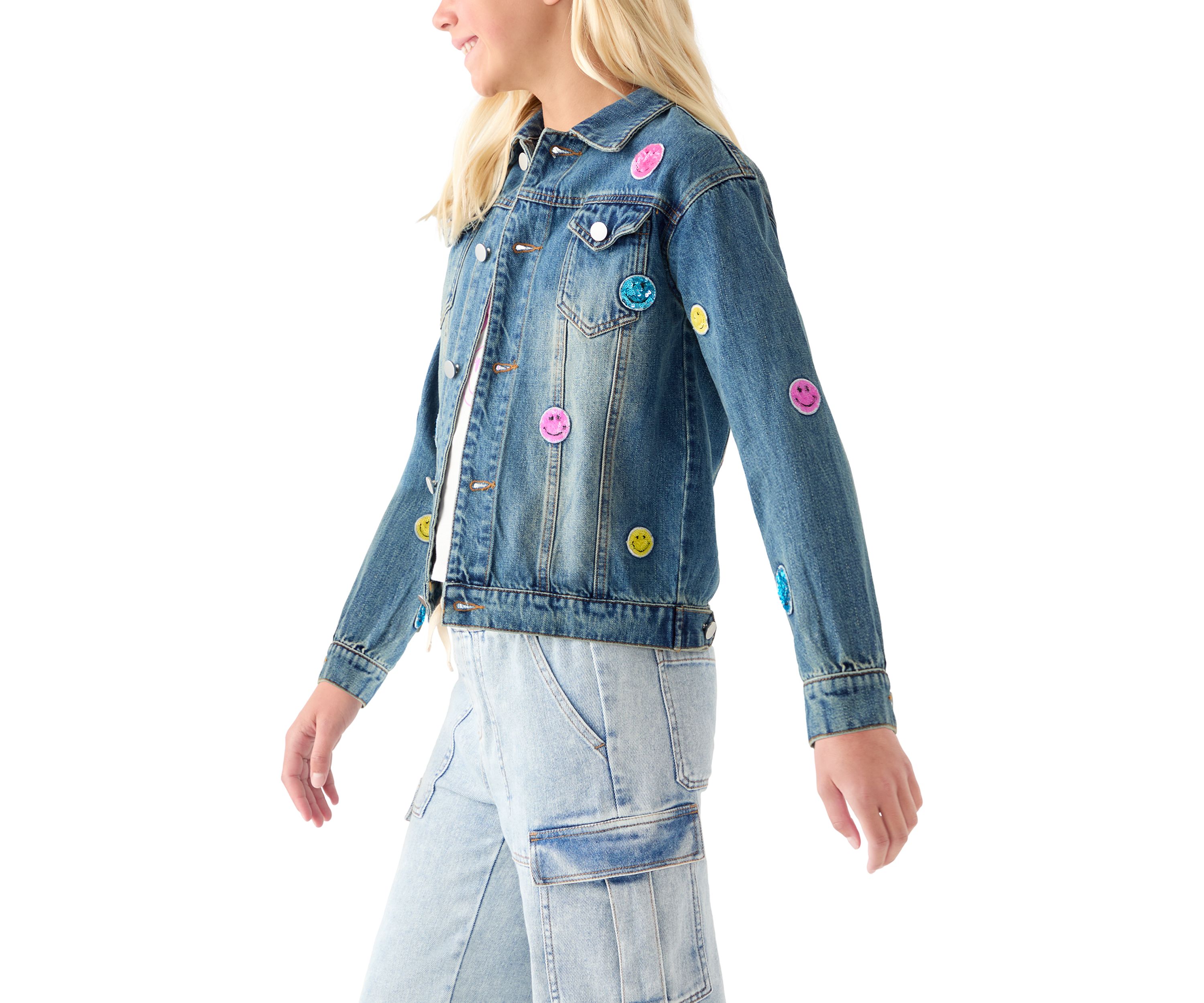 Girls 7-16 Smiles Sequin Patch Denim Jacket
