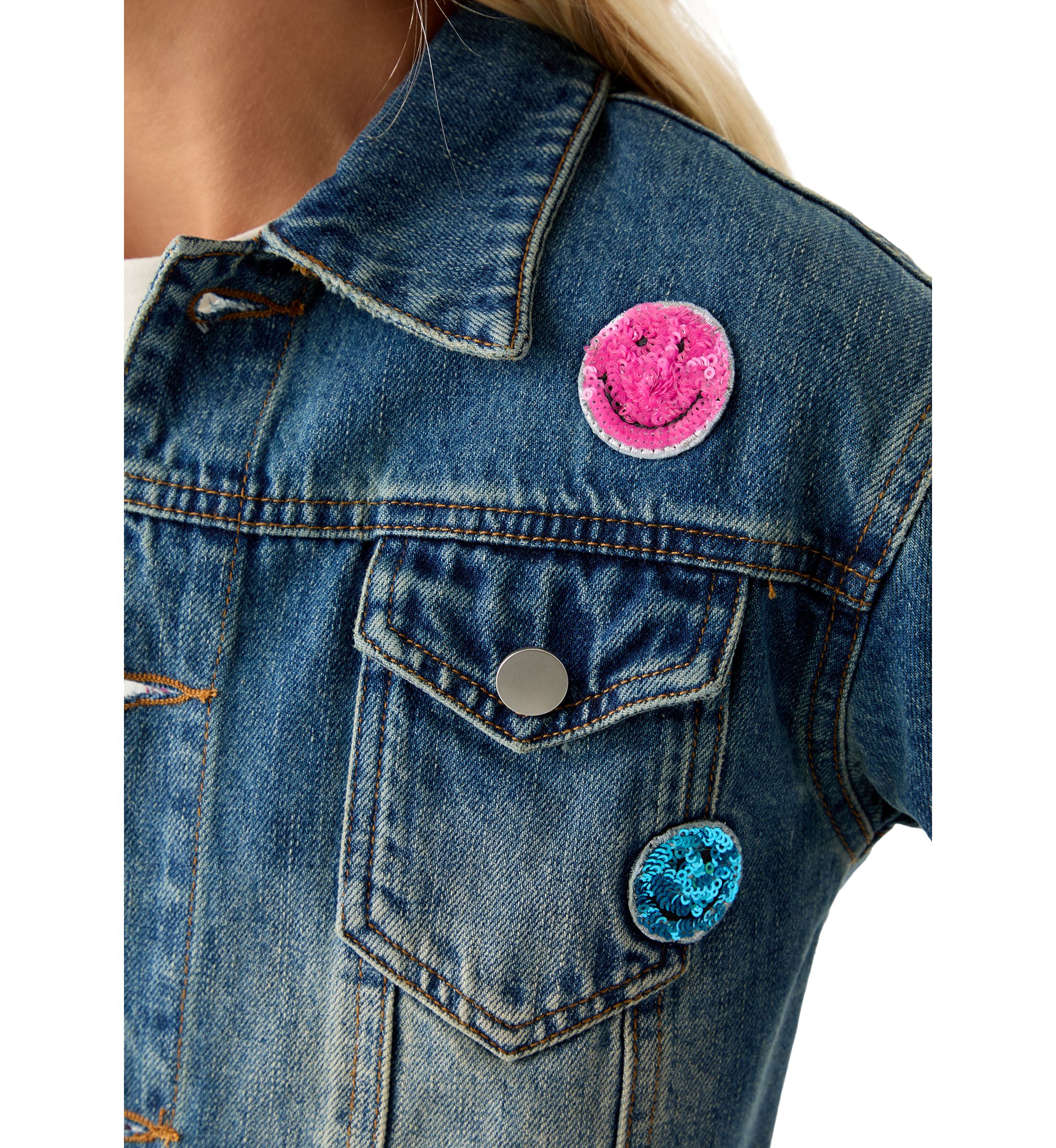 Girls 7-16 Smiles Sequin Patch Denim Jacket