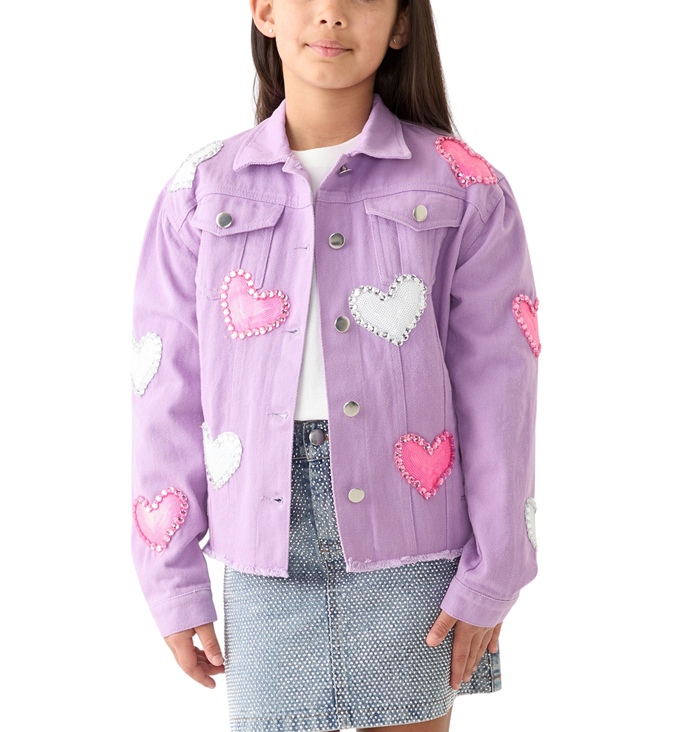 Girls 7-16 Denim Jacket with Heart Appliqué