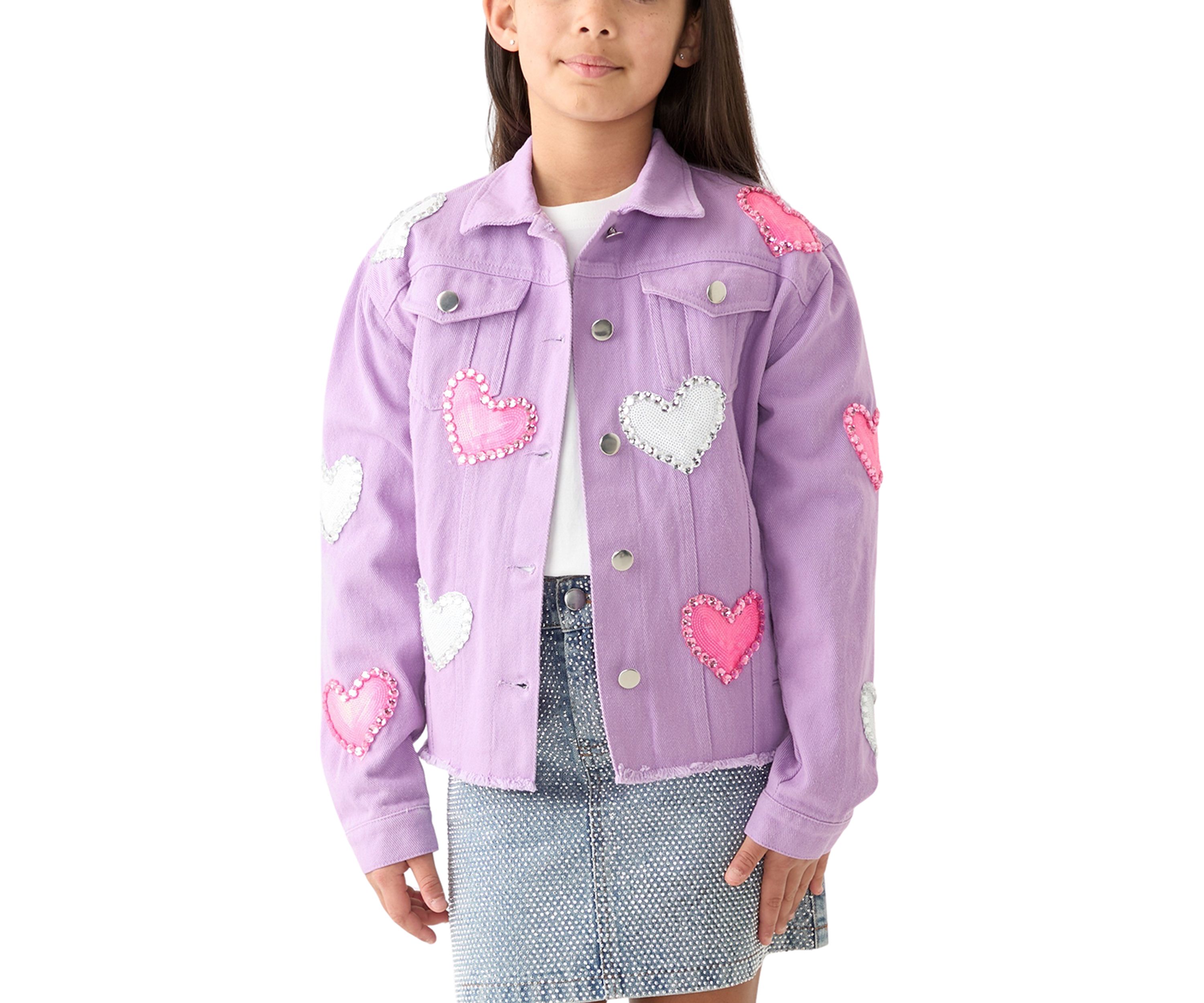 Girls 7-16 Denim Jacket with Heart Appliqué