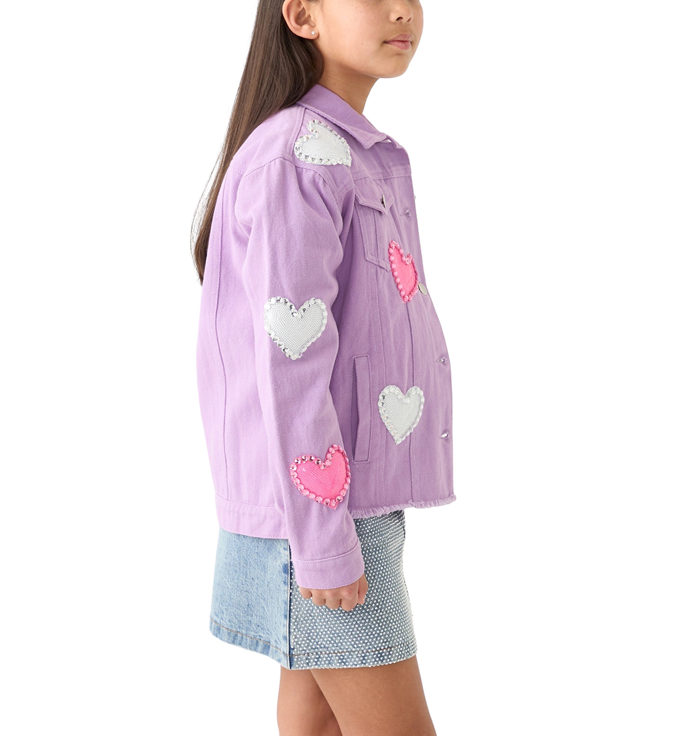 Girls 7-16 Denim Jacket with Heart Appliqué
