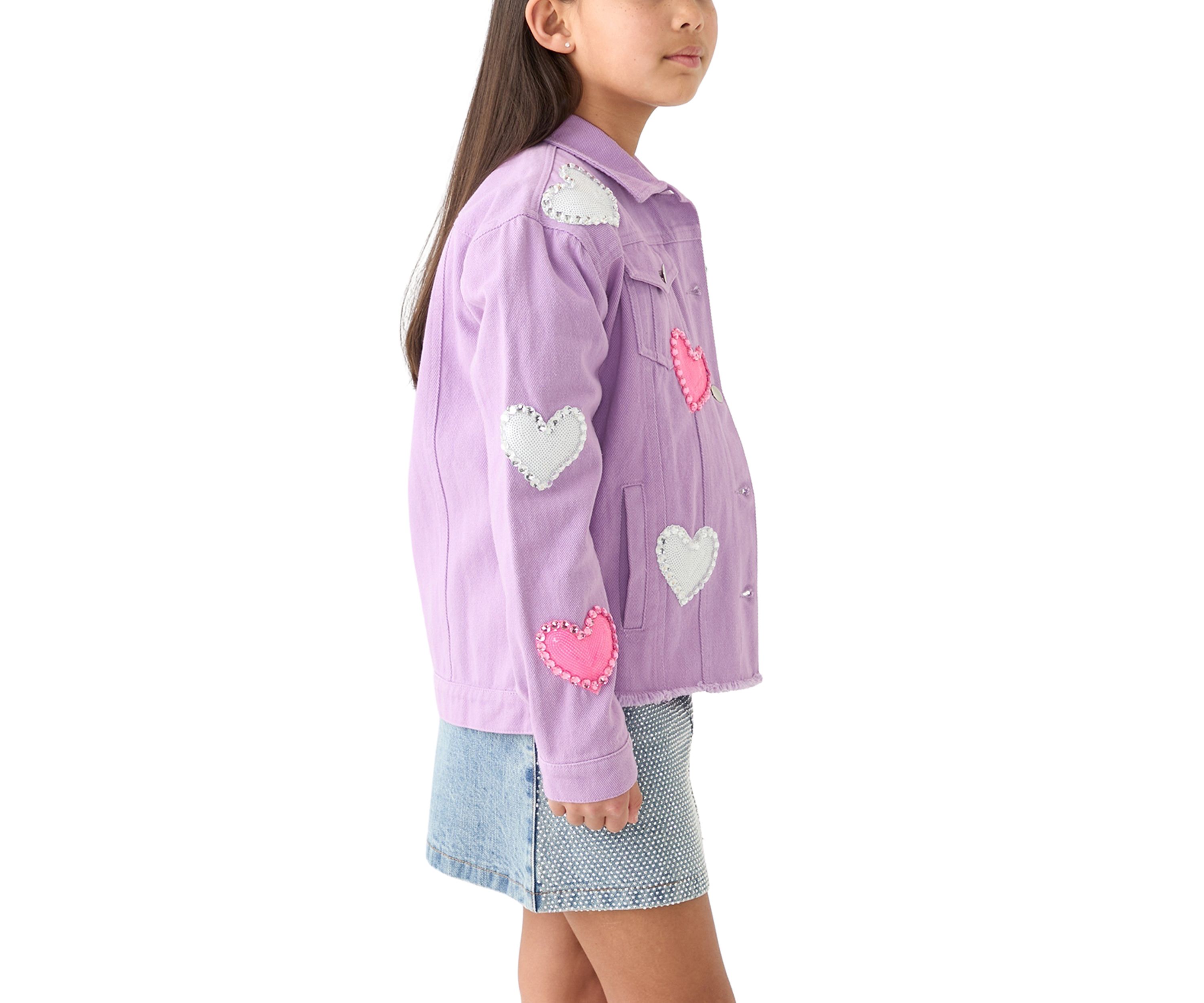 Girls 7-16 Denim Jacket with Heart Appliqué