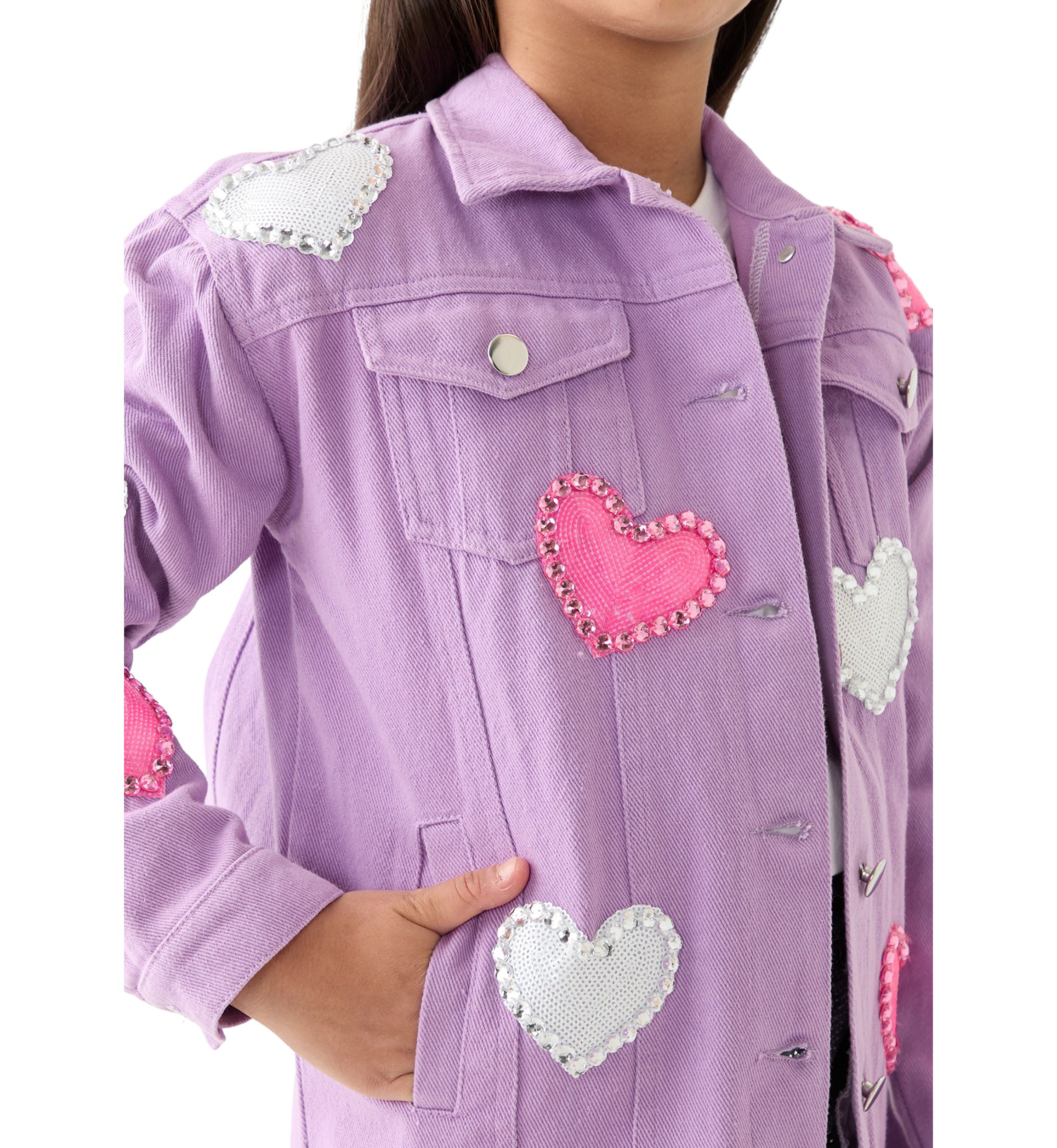 Girls 7-16 Denim Jacket with Heart Appliqué