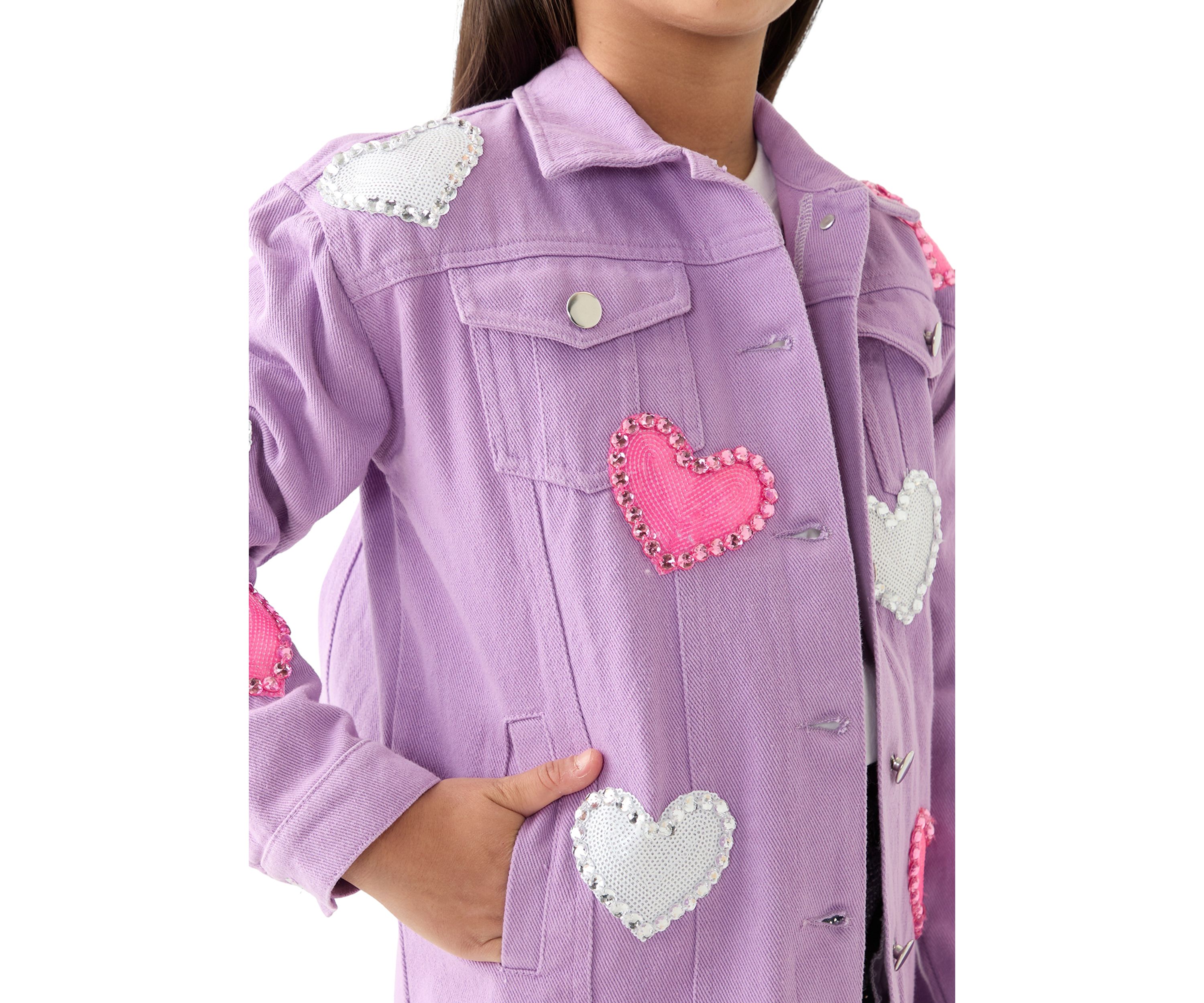 Girls 7-16 Denim Jacket with Heart Appliqué