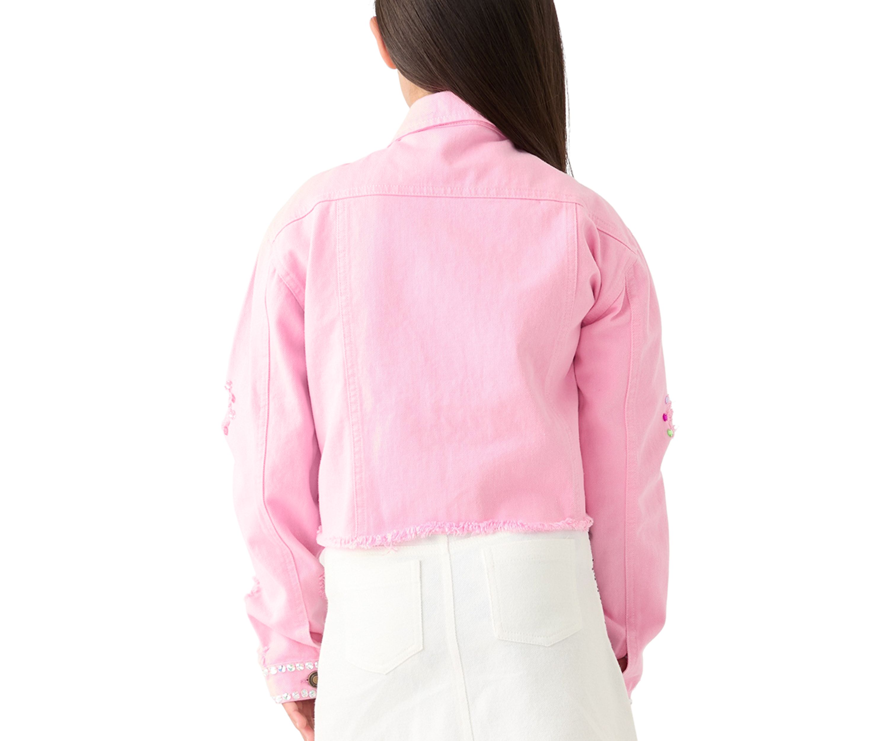 Girls 7-16 Bling Destructed Denim Jacket