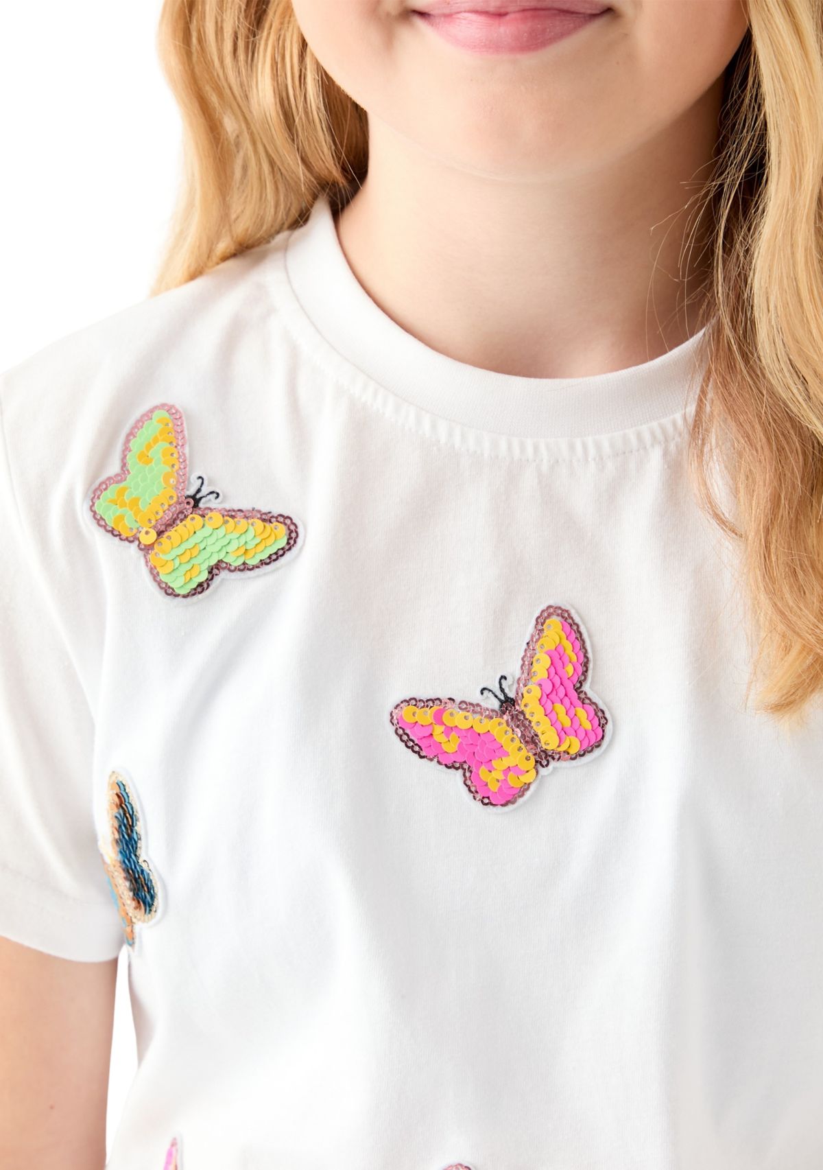 Girls 7-16 Butterfly Sequin Printed Top and Shorts Set