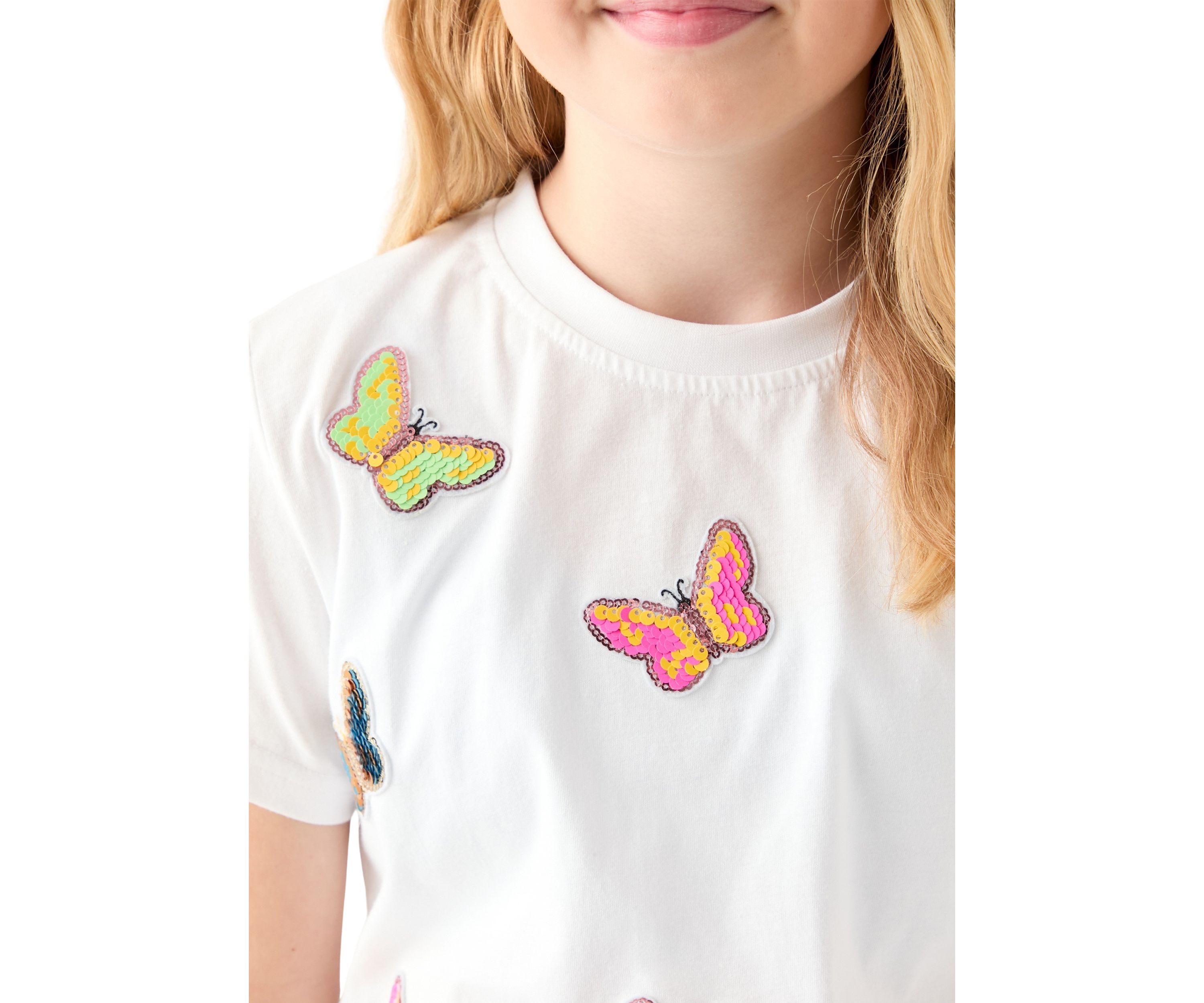 Girls 7-16 Butterfly Sequin Printed Top and Shorts Set