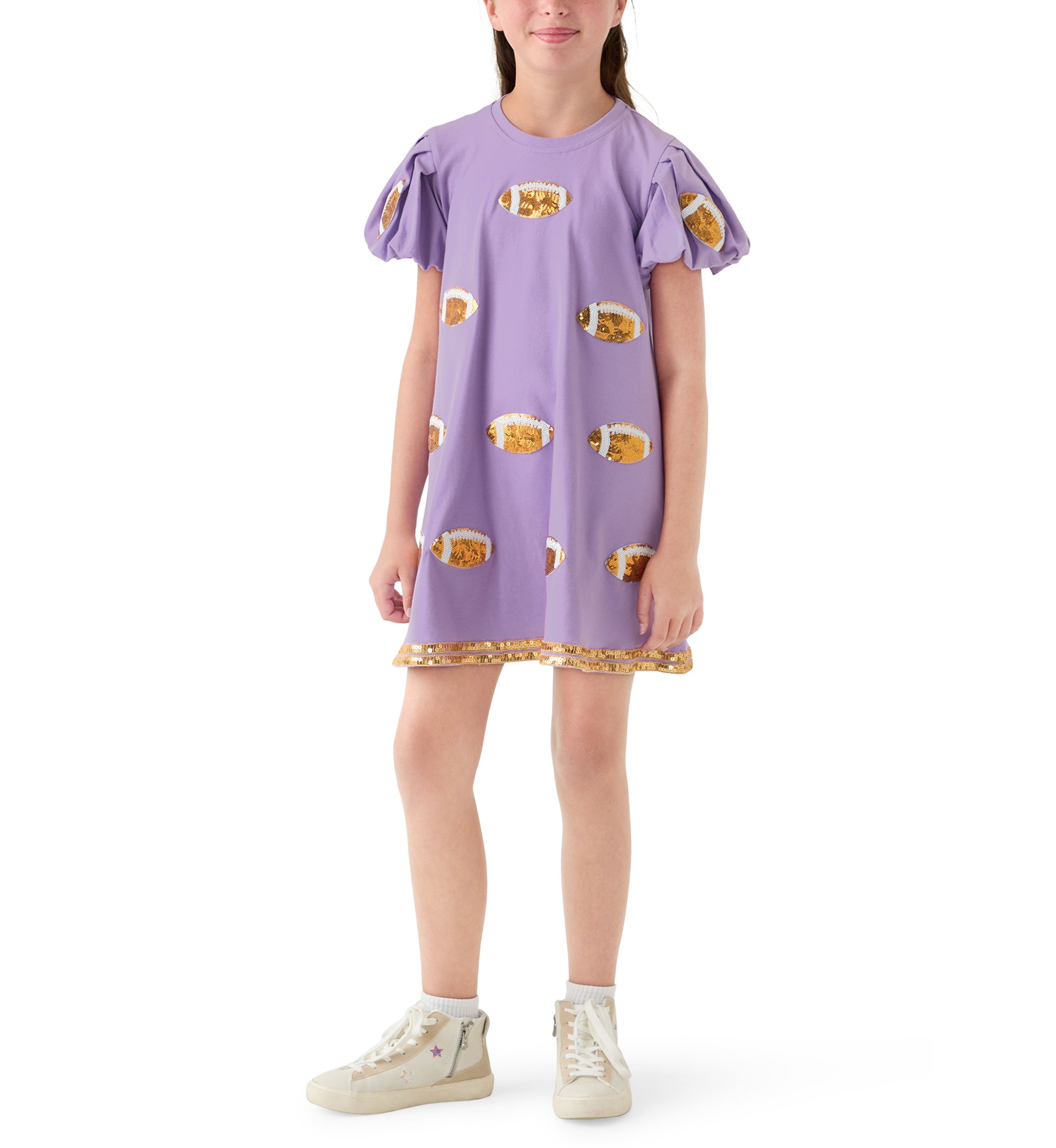 Girls 7-16 Sequin Football Bubble Sleeve Dress