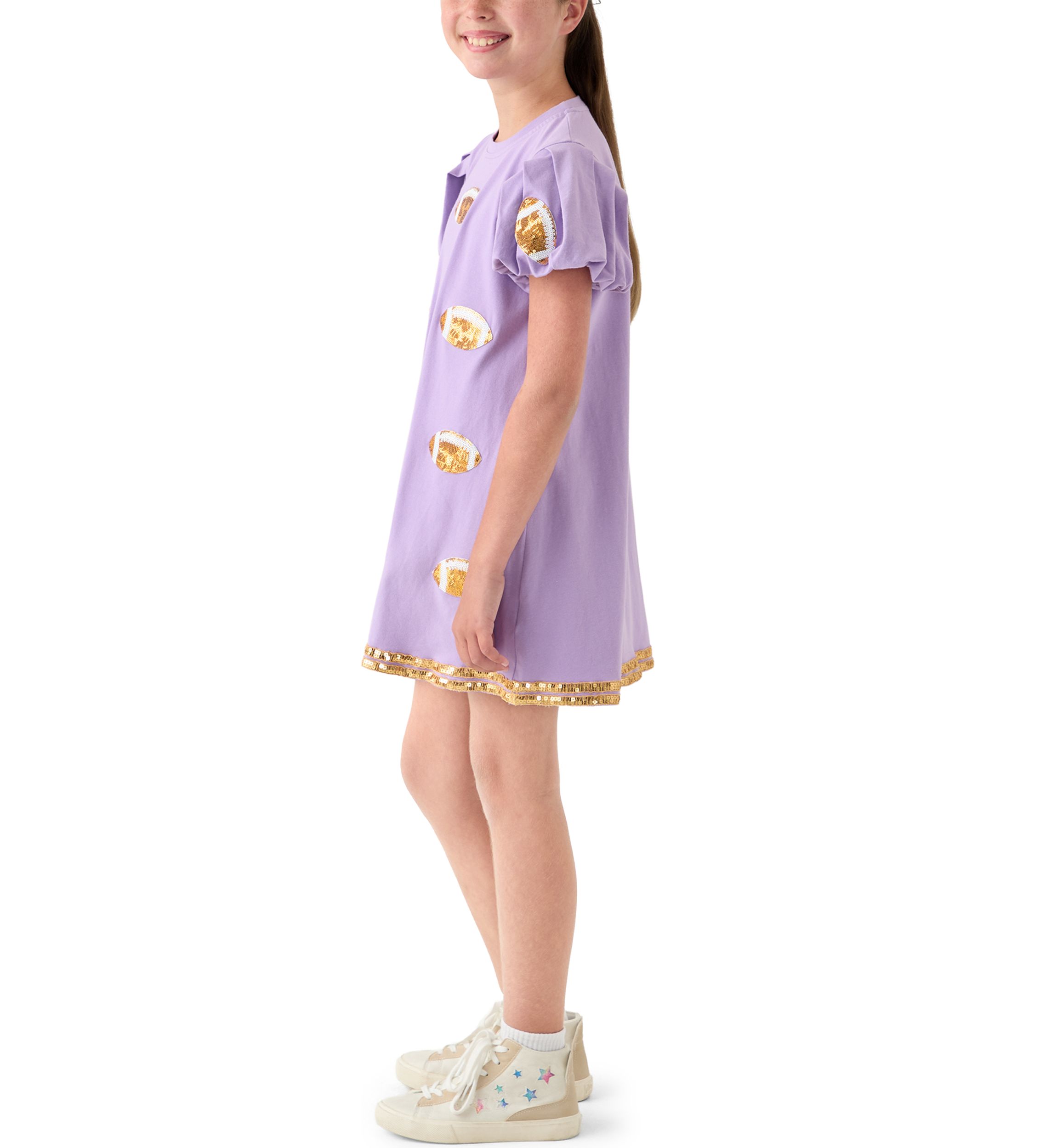 Girls 7-16 Sequin Football Bubble Sleeve Dress