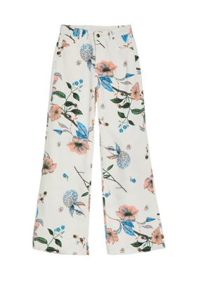 Tractr Girls 7-16 Floral Printed Wide Leg Jeans, 16