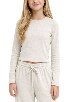 Vintage Havana Girls 7-16 Ribbed Weekend Fitted Long Sleeve Top, Grey, XL