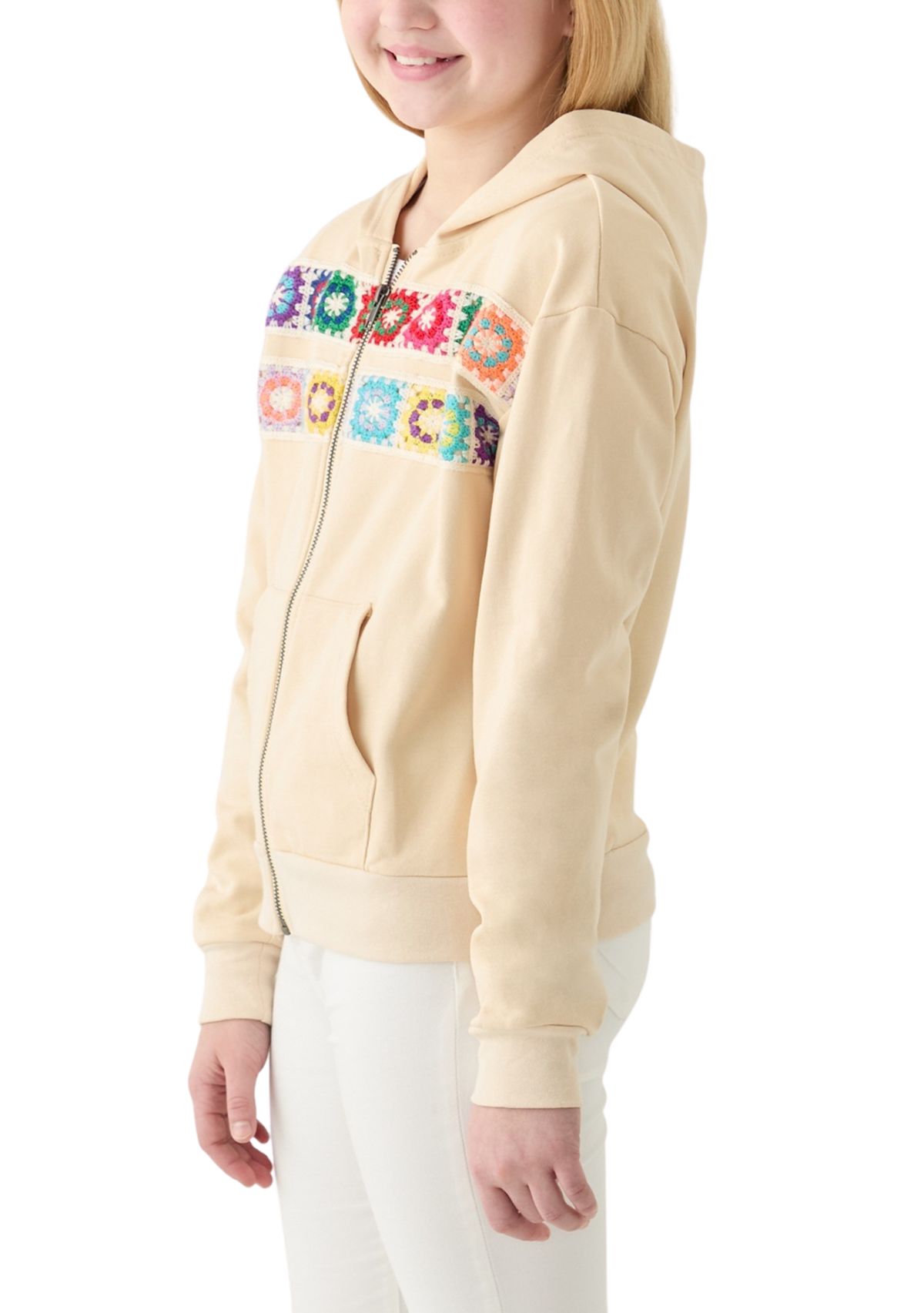 Girls 7-16 Zip Hoodie with Knit Panel