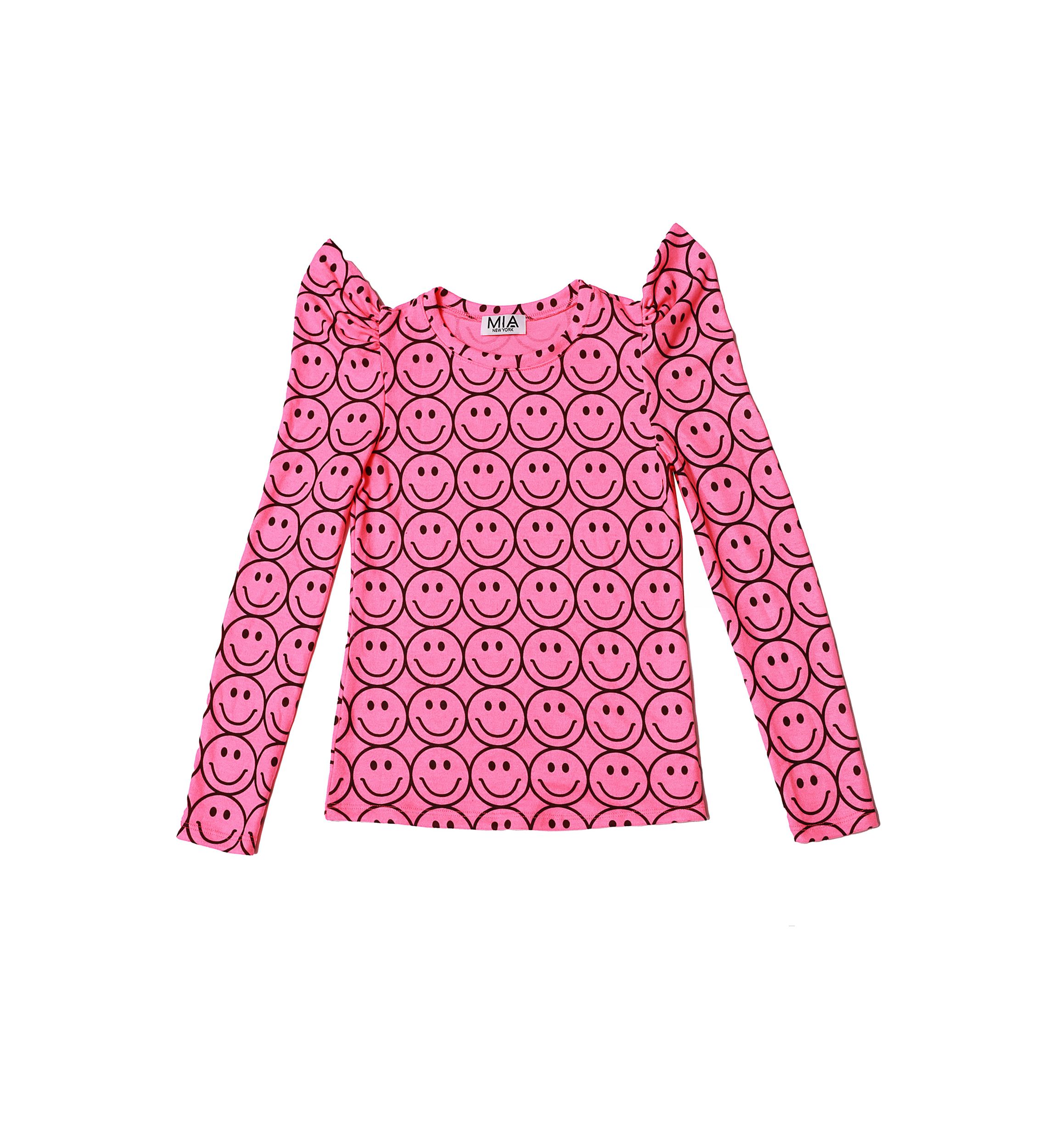 Girls 7-16 Smiley Printed Puff Shoulder Top