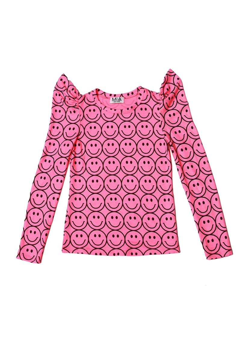 Girls 7-16 Smiley Printed Puff Shoulder Top
