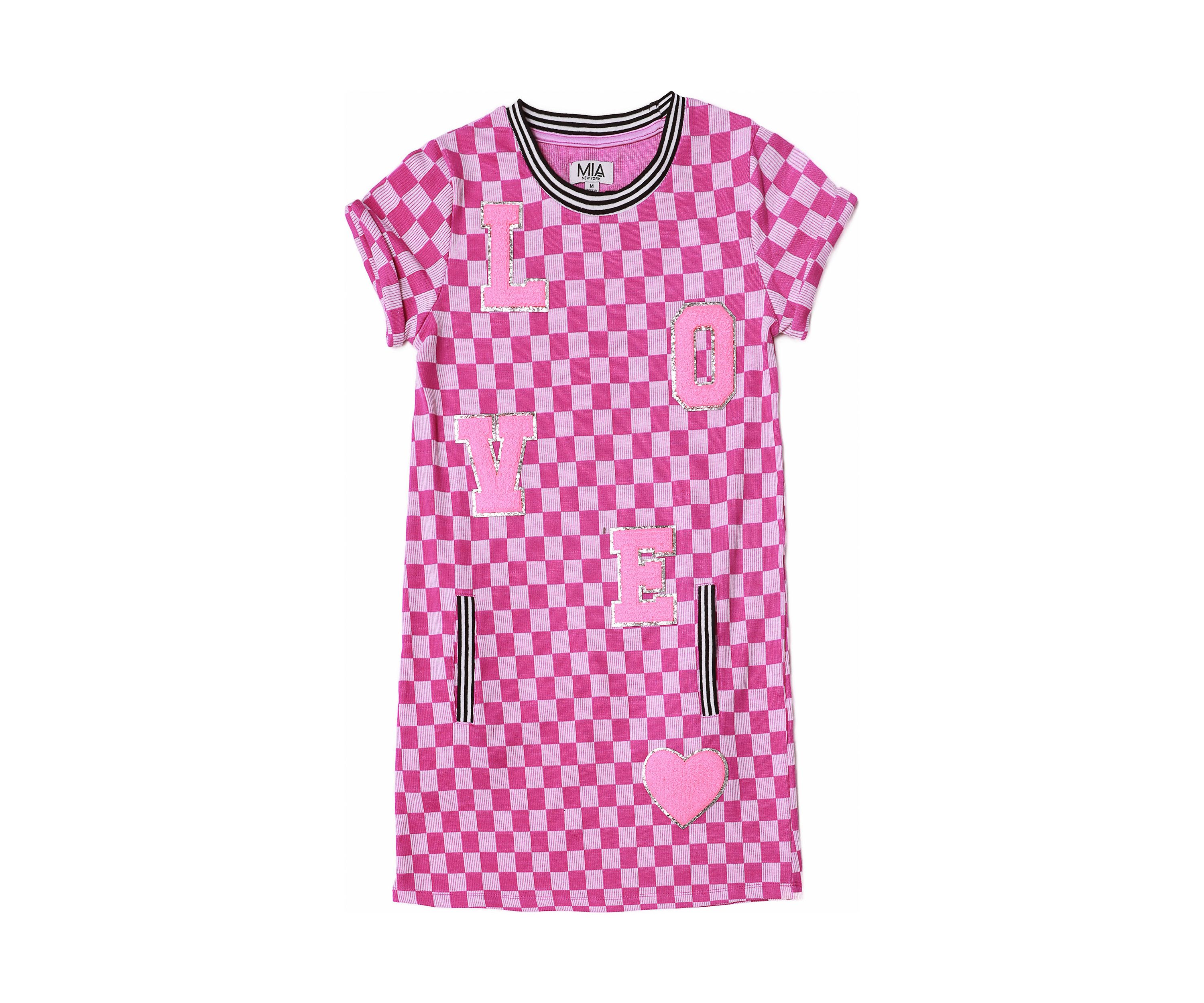 Girls 7-16 Checker Printed Love Appliqué Dress