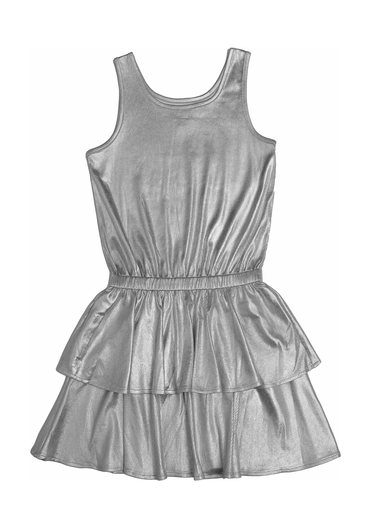 Girls 7-16 Tiered Silver Dress