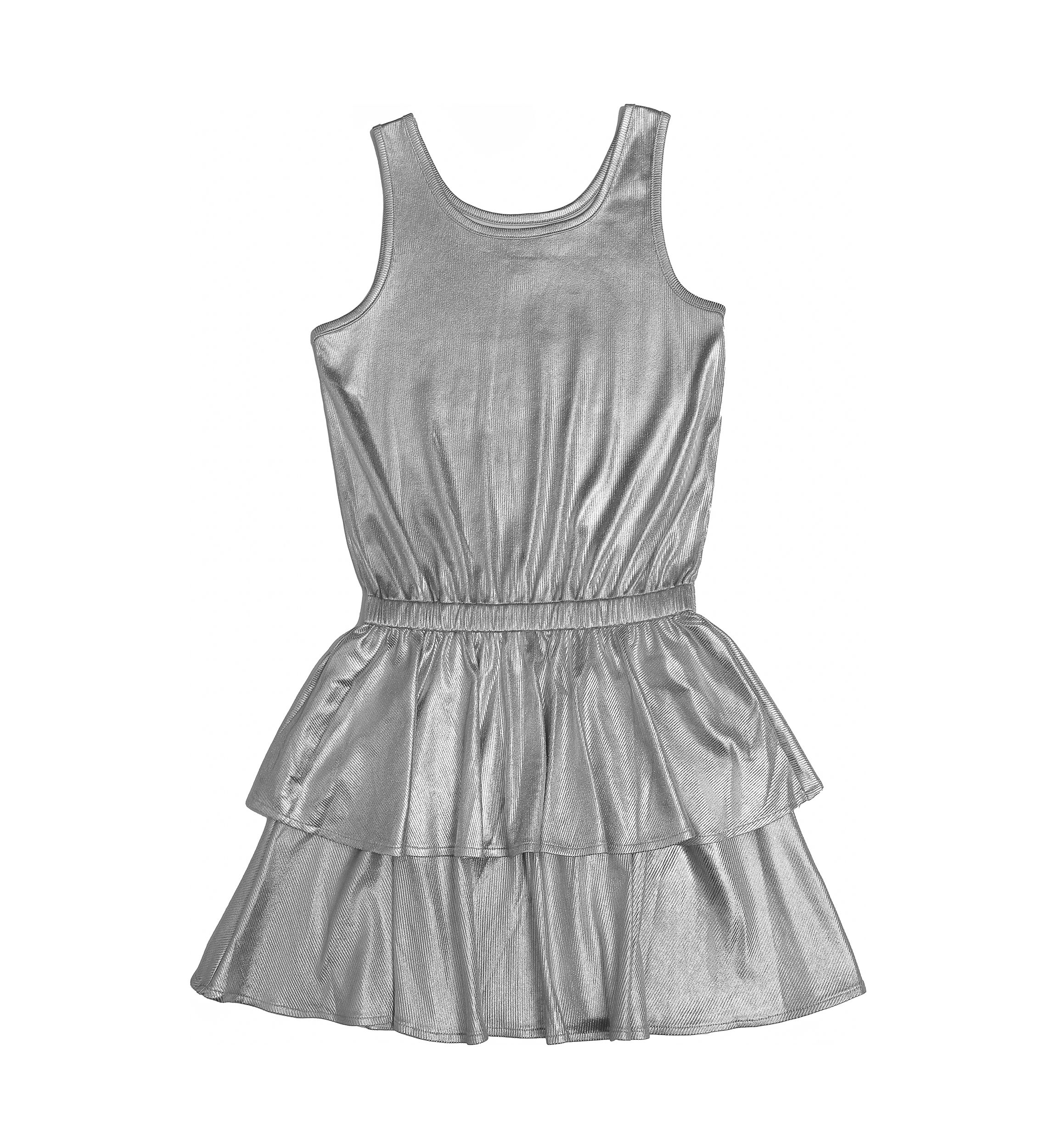 Girls 7-16 Tiered Silver Dress