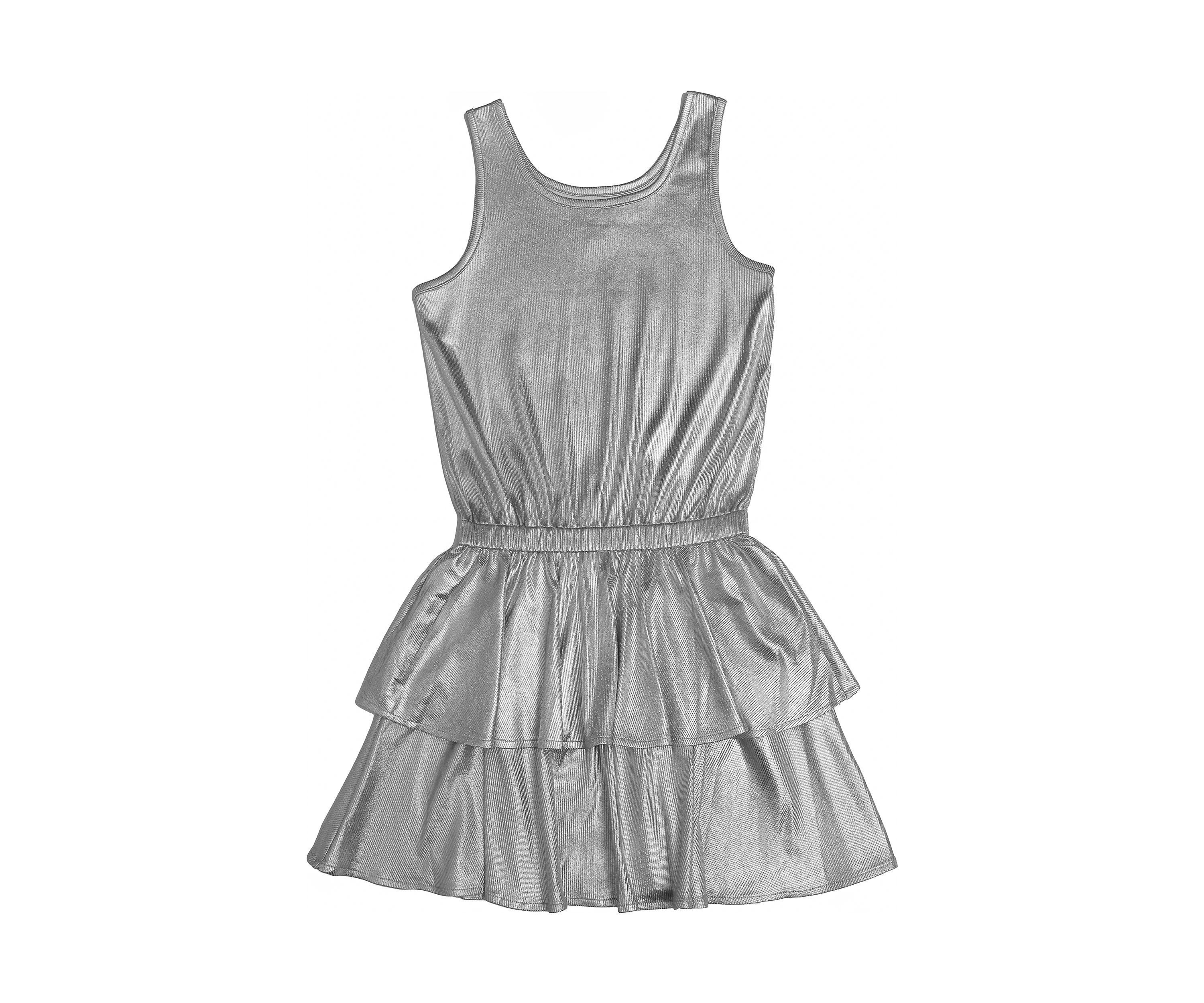 Girls 7-16 Tiered Silver Dress