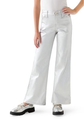 Crown & Ivy Girls 7-16 Silver Metallic Wide Leg Pants, 14