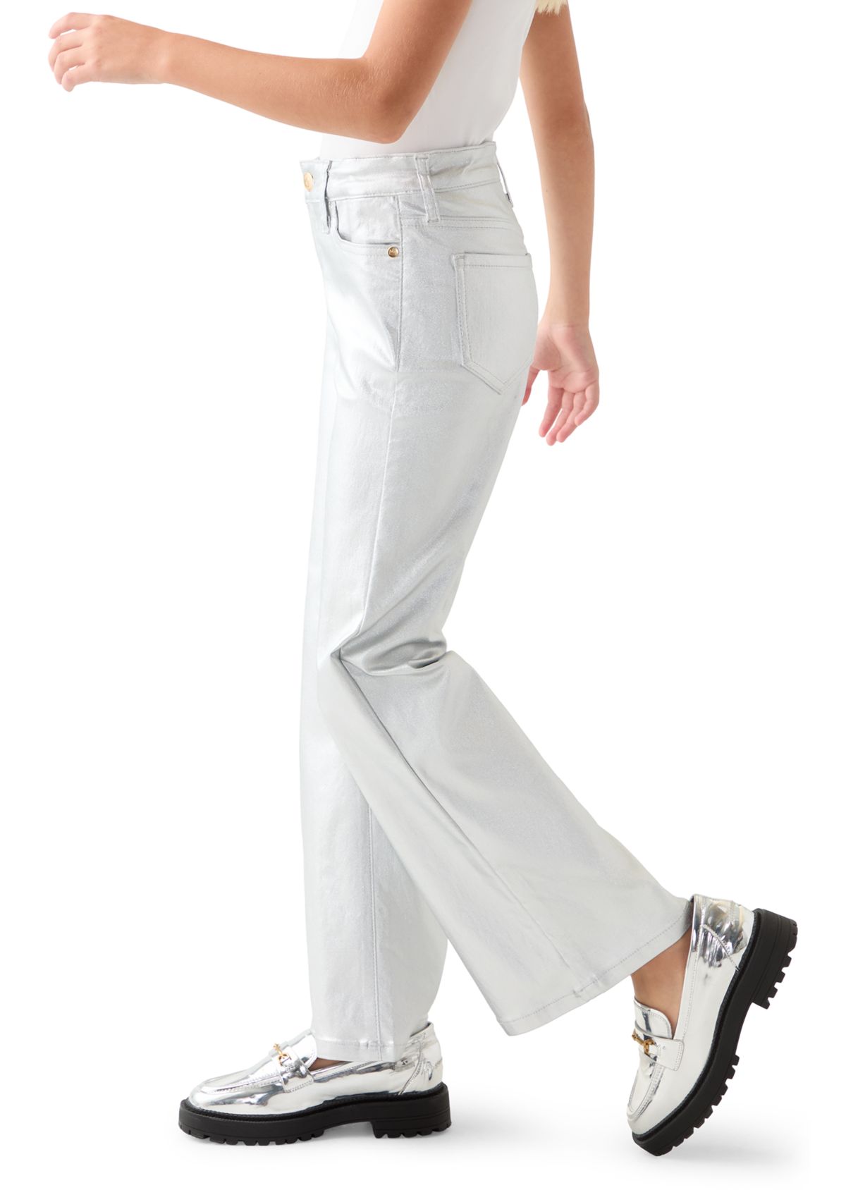 Girls 7-16 Silver Metallic Wide Leg Pants