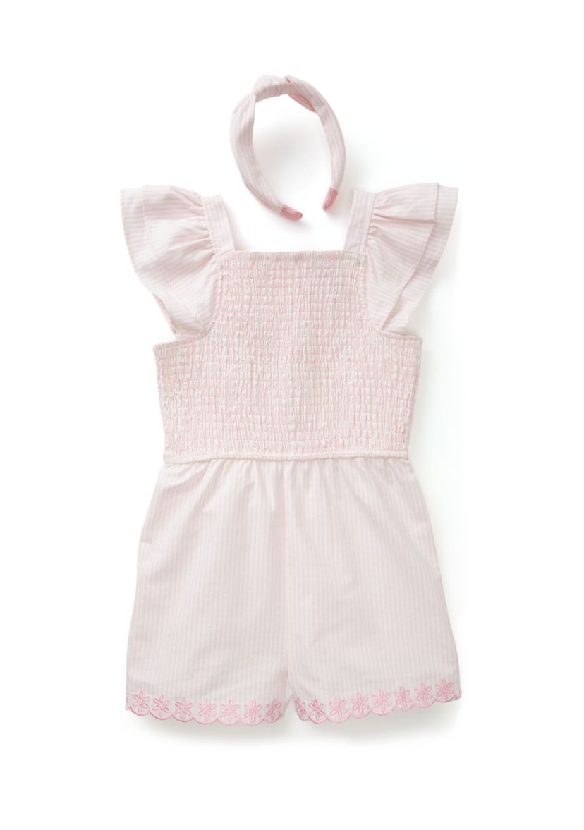 Girls 4-6x Eyelet Smocked Romper Set