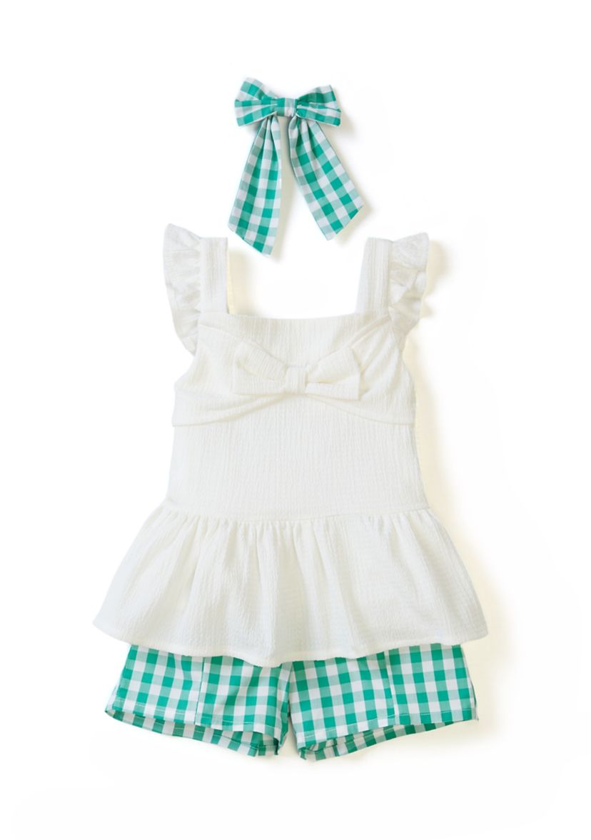 Girls 4-6x Eyelet Top and Gingham Skort Set