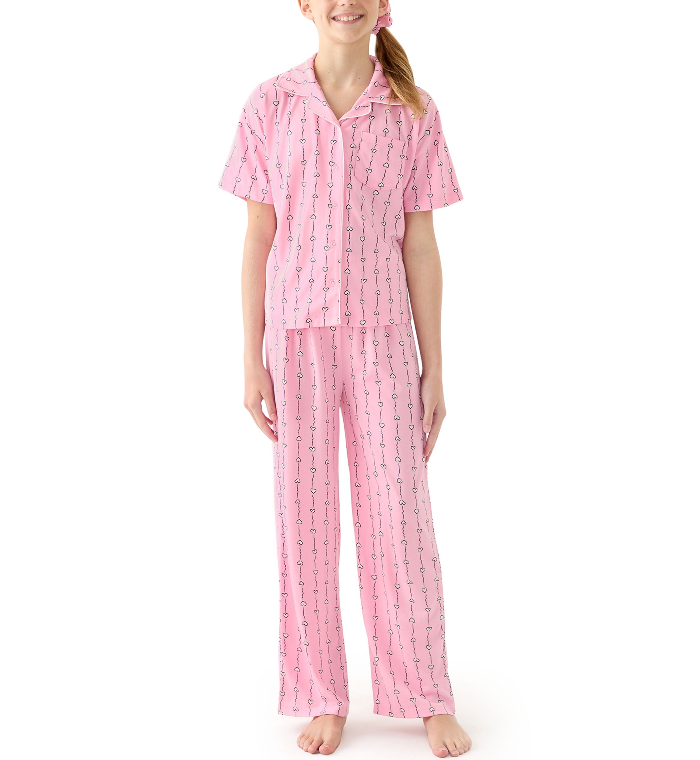 Girls 7-16 Checkered Bows PJ Set with Matching Scrunchie
