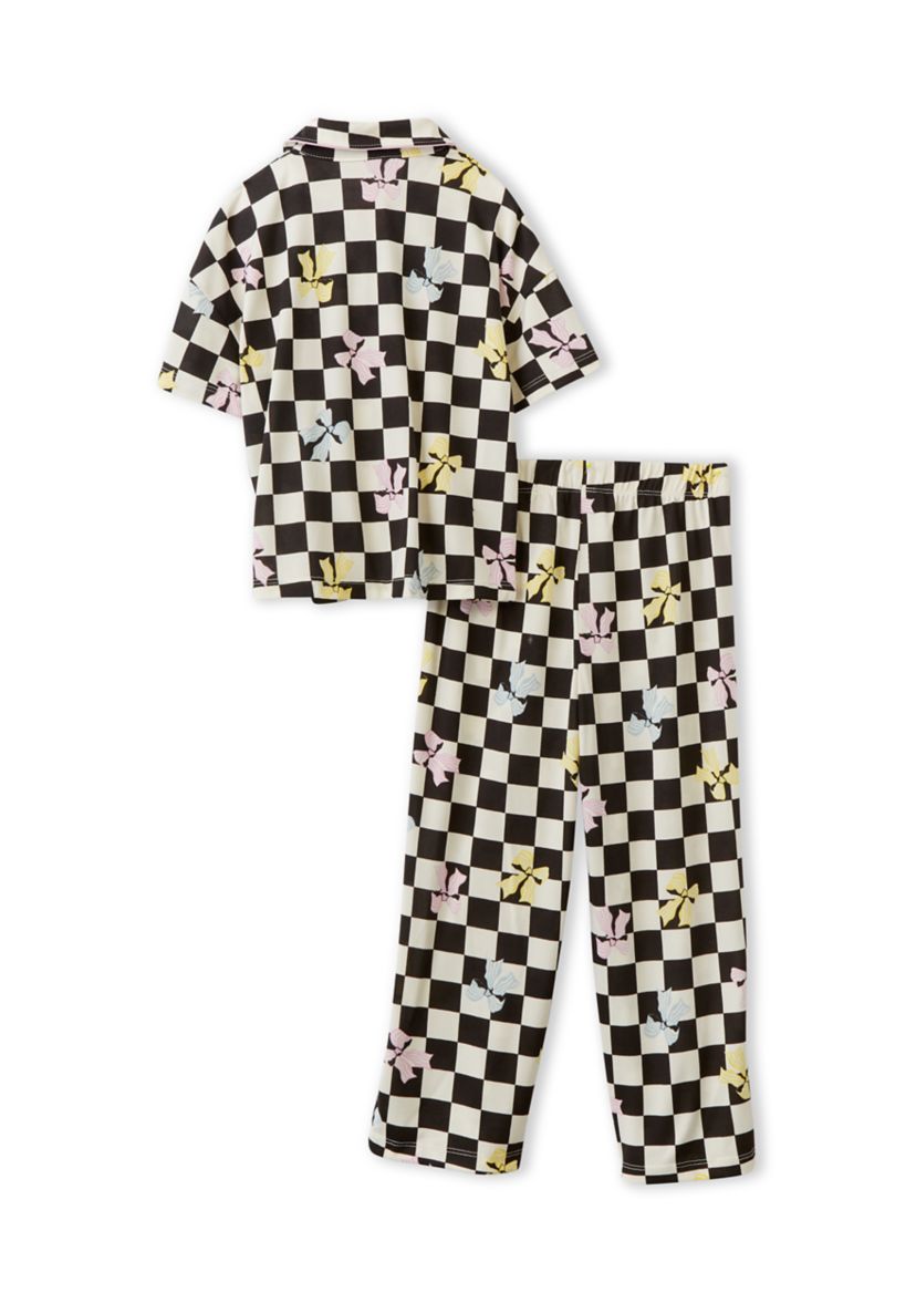 Girls 7-16 Checkered Bows PJ Set with Matching Scrunchie
