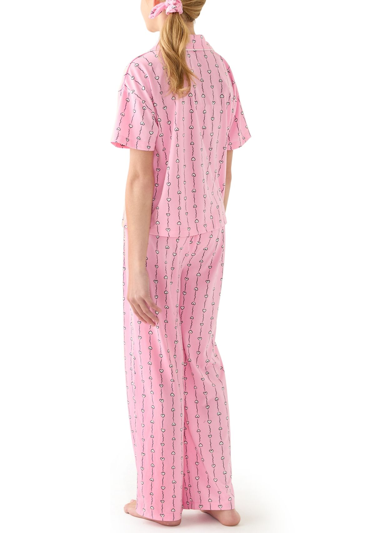 Girls 7-16 Checkered Bows PJ Set with Matching Scrunchie