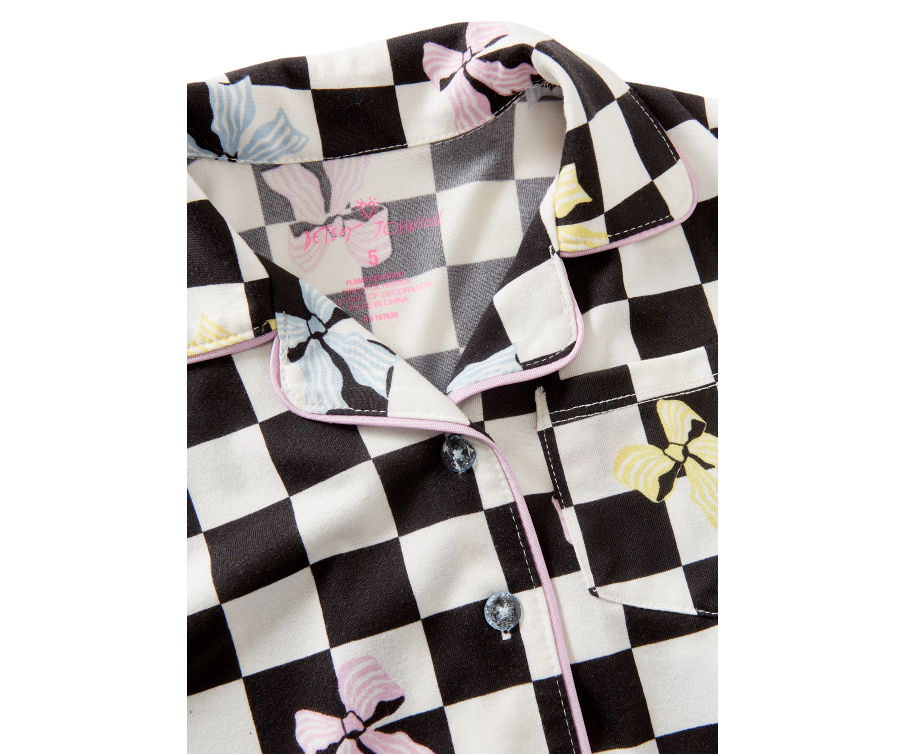 Girls 7-16 Checkered Bows PJ Set with Matching Scrunchie