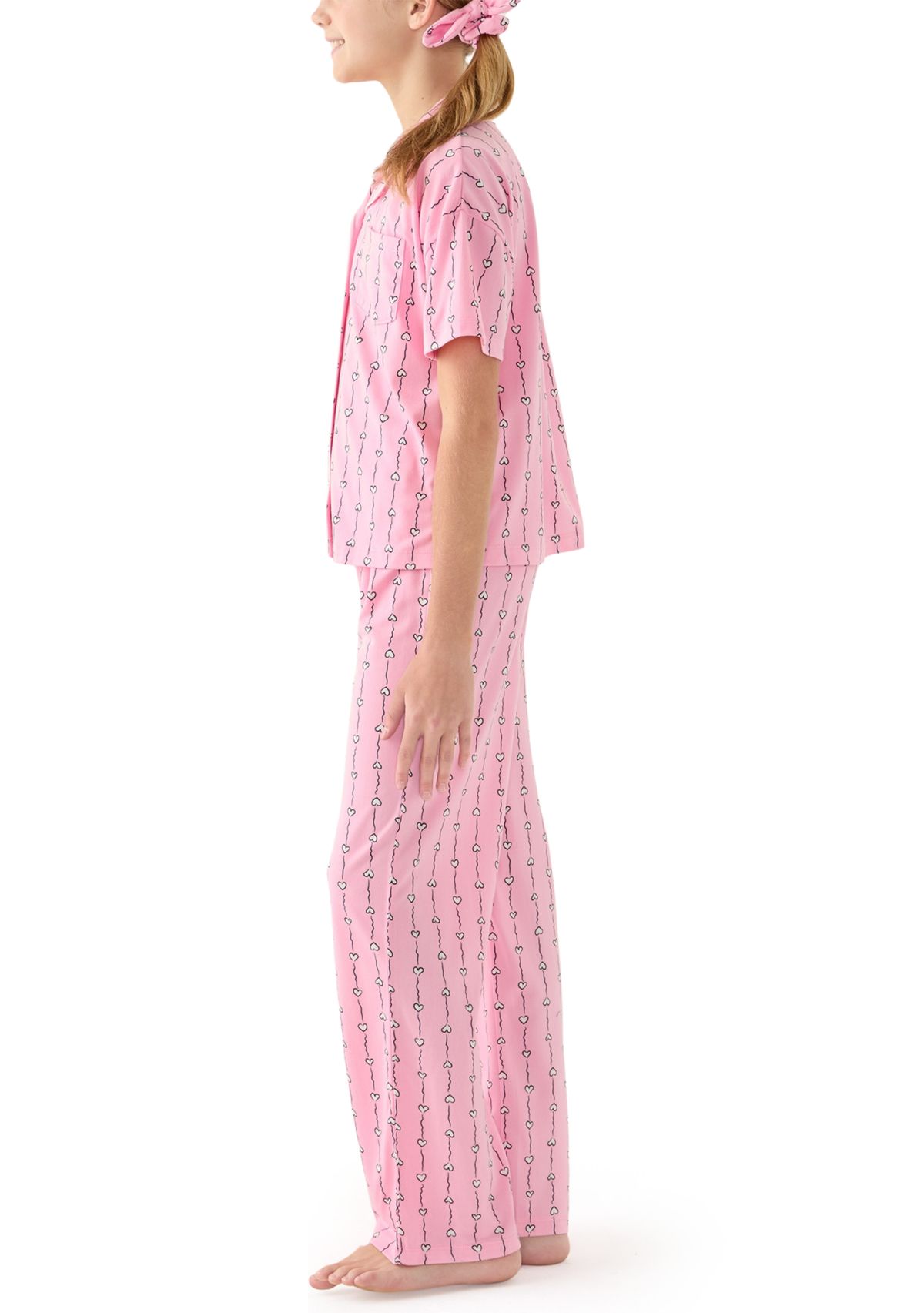 Girls 7-16 Checkered Bows PJ Set with Matching Scrunchie