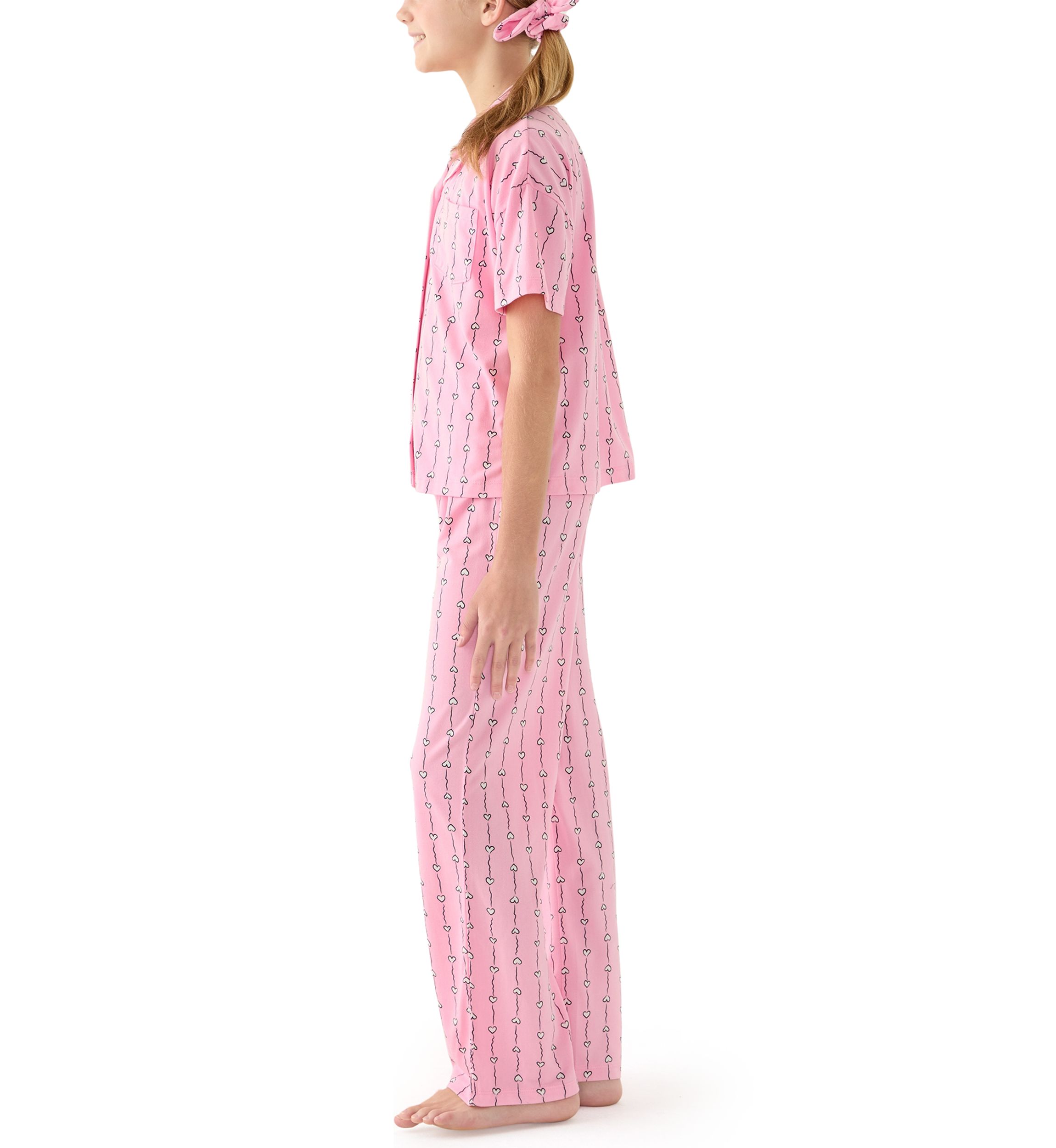 Girls 7-16 Checkered Bows PJ Set with Matching Scrunchie
