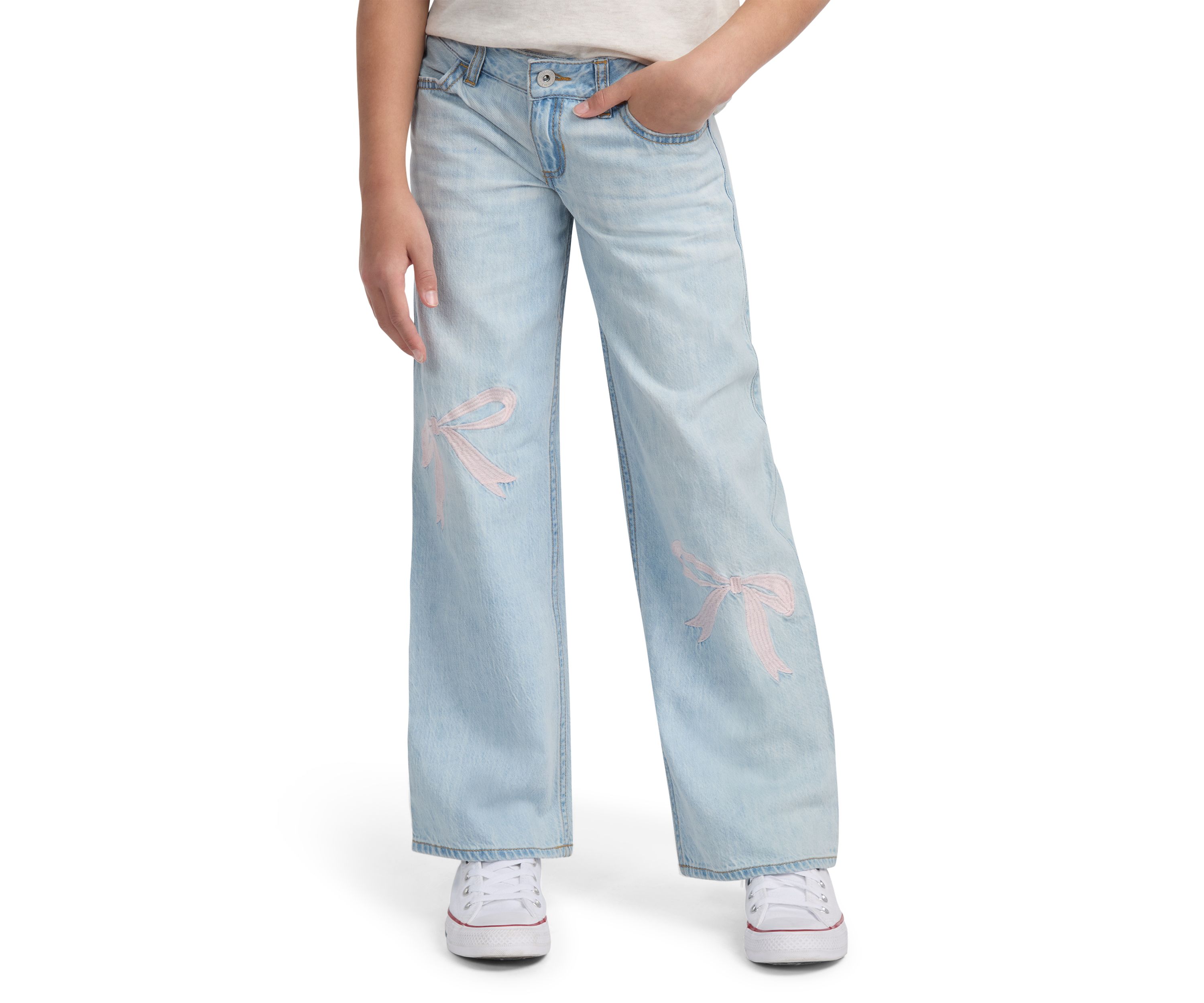 low rise baggy embroidered jeans