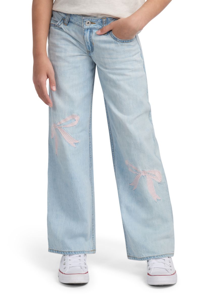 low rise baggy embroidered jeans