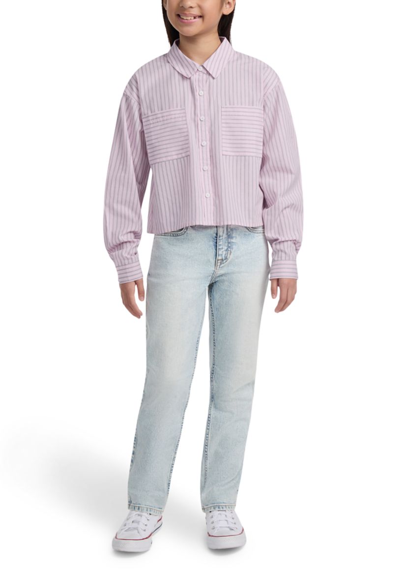 stripe boxy button front shirt 