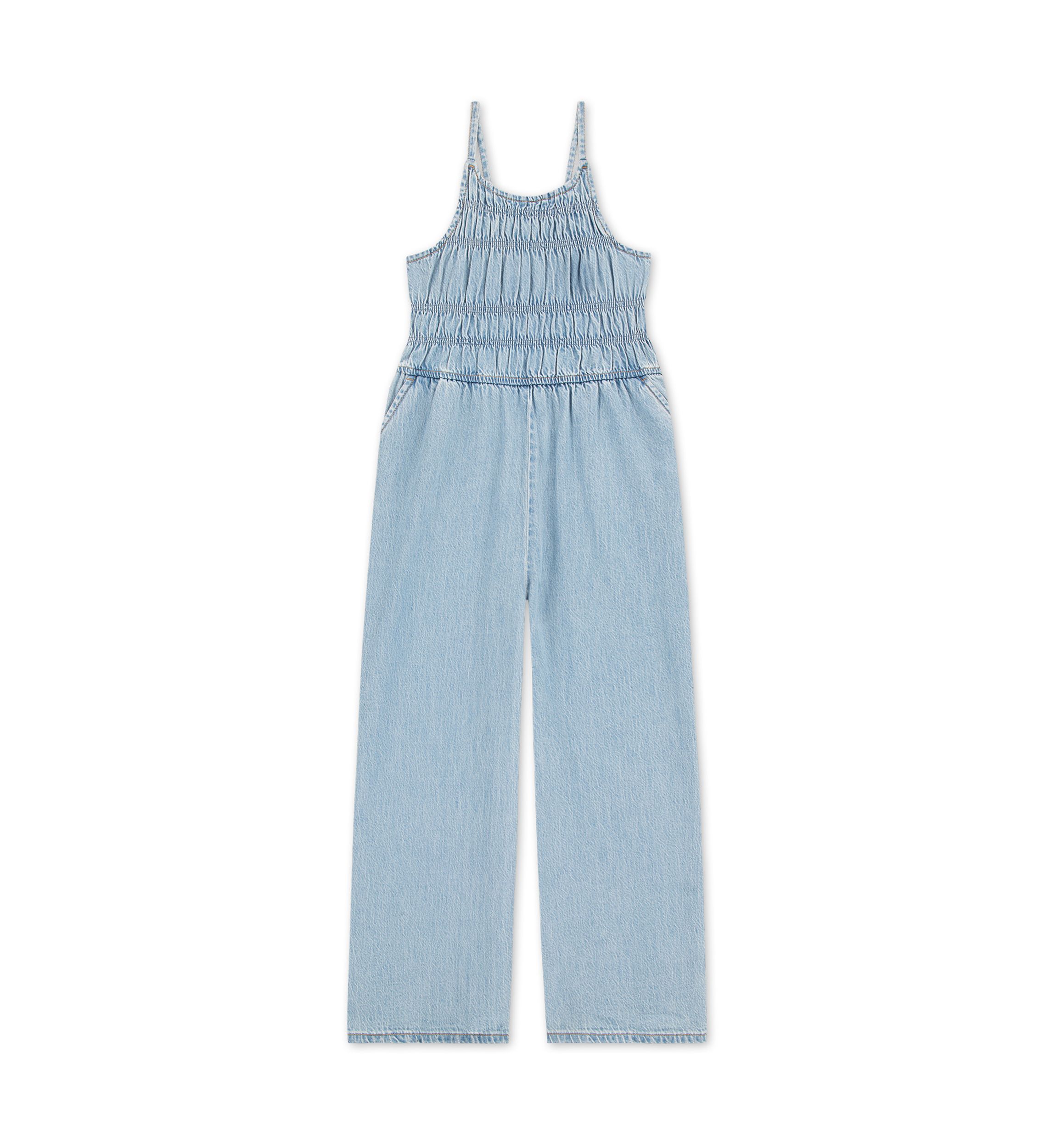 high neck denim jumpsuit 