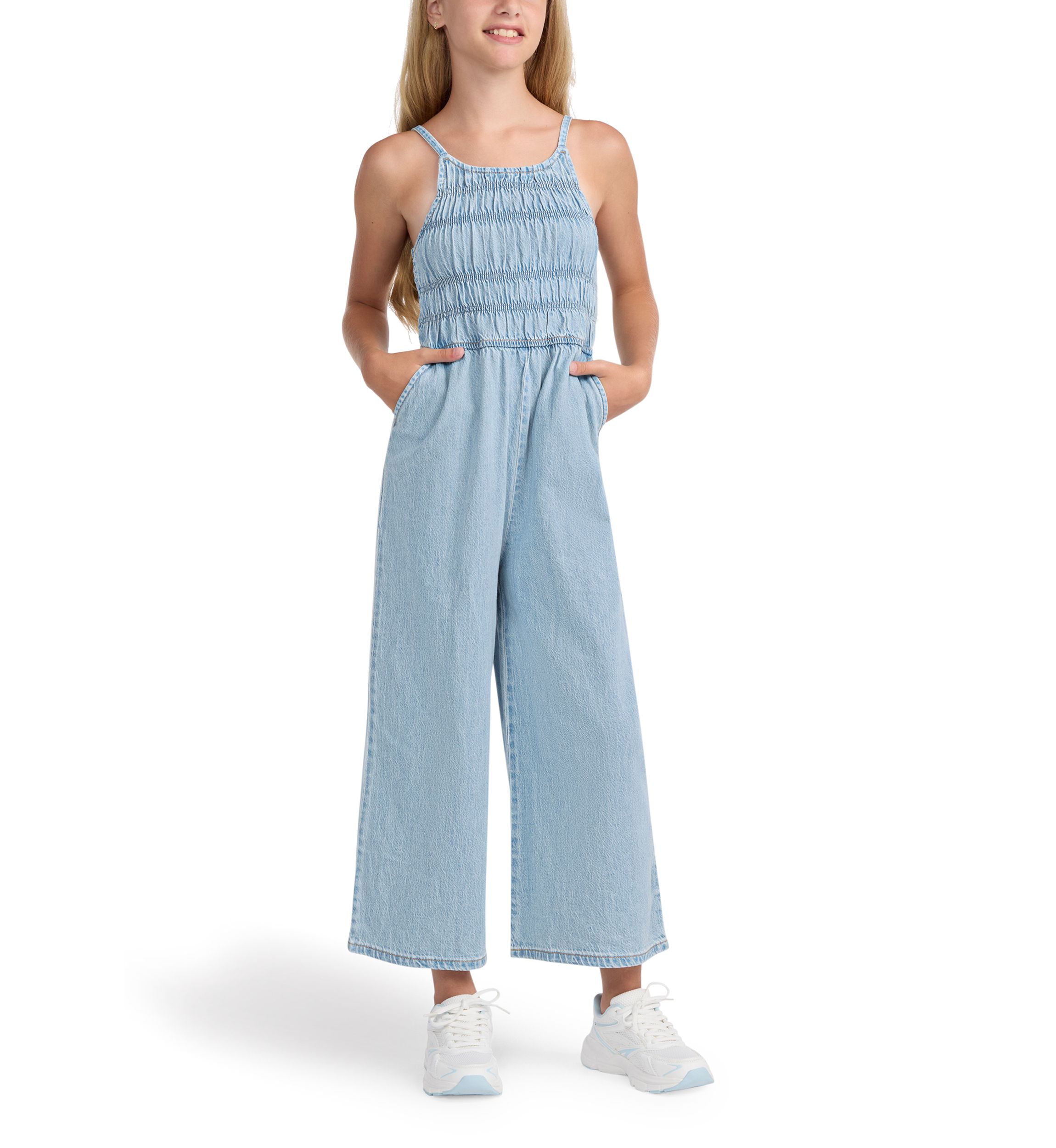 high neck denim jumpsuit 