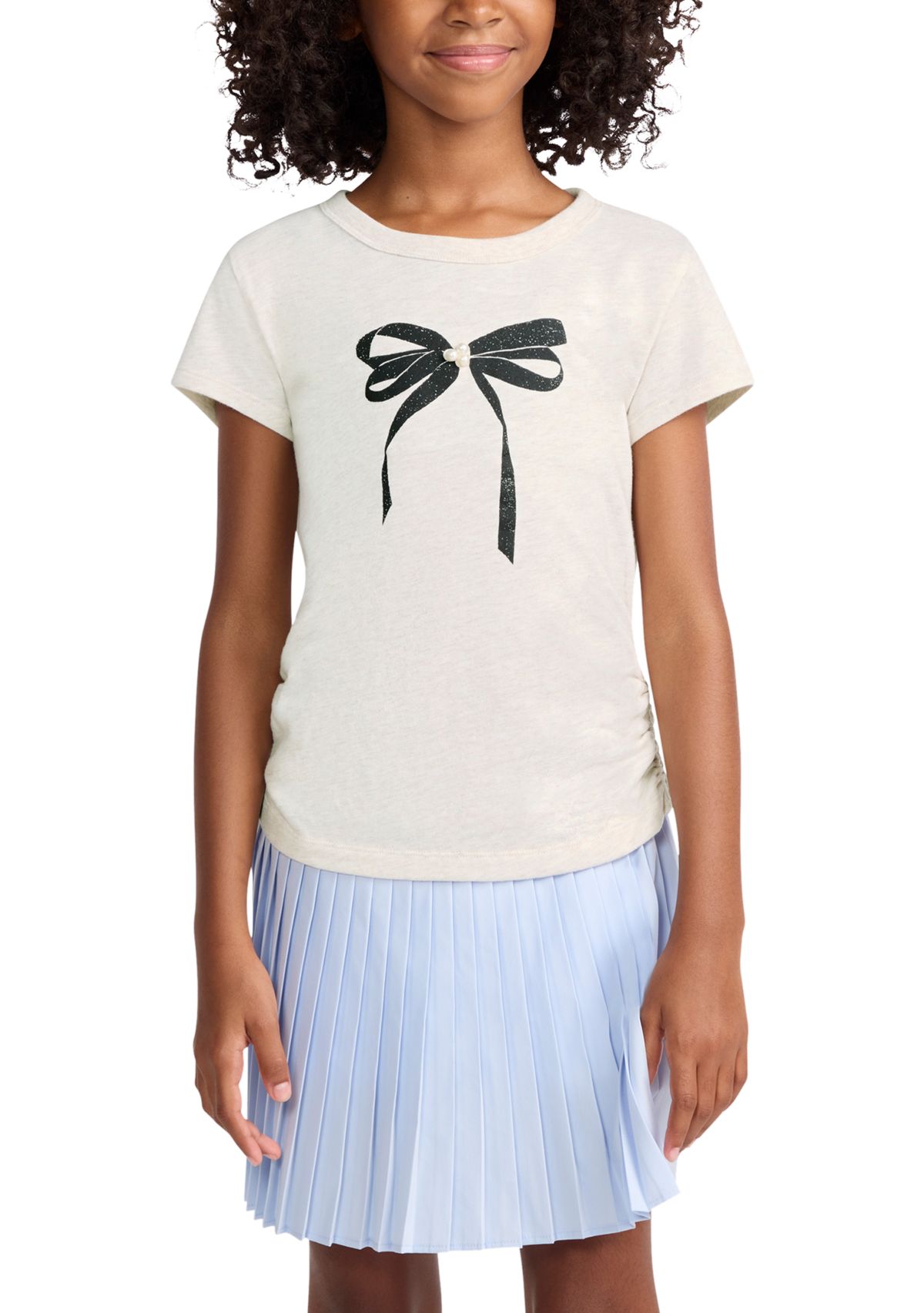 pearl bow ruched tee