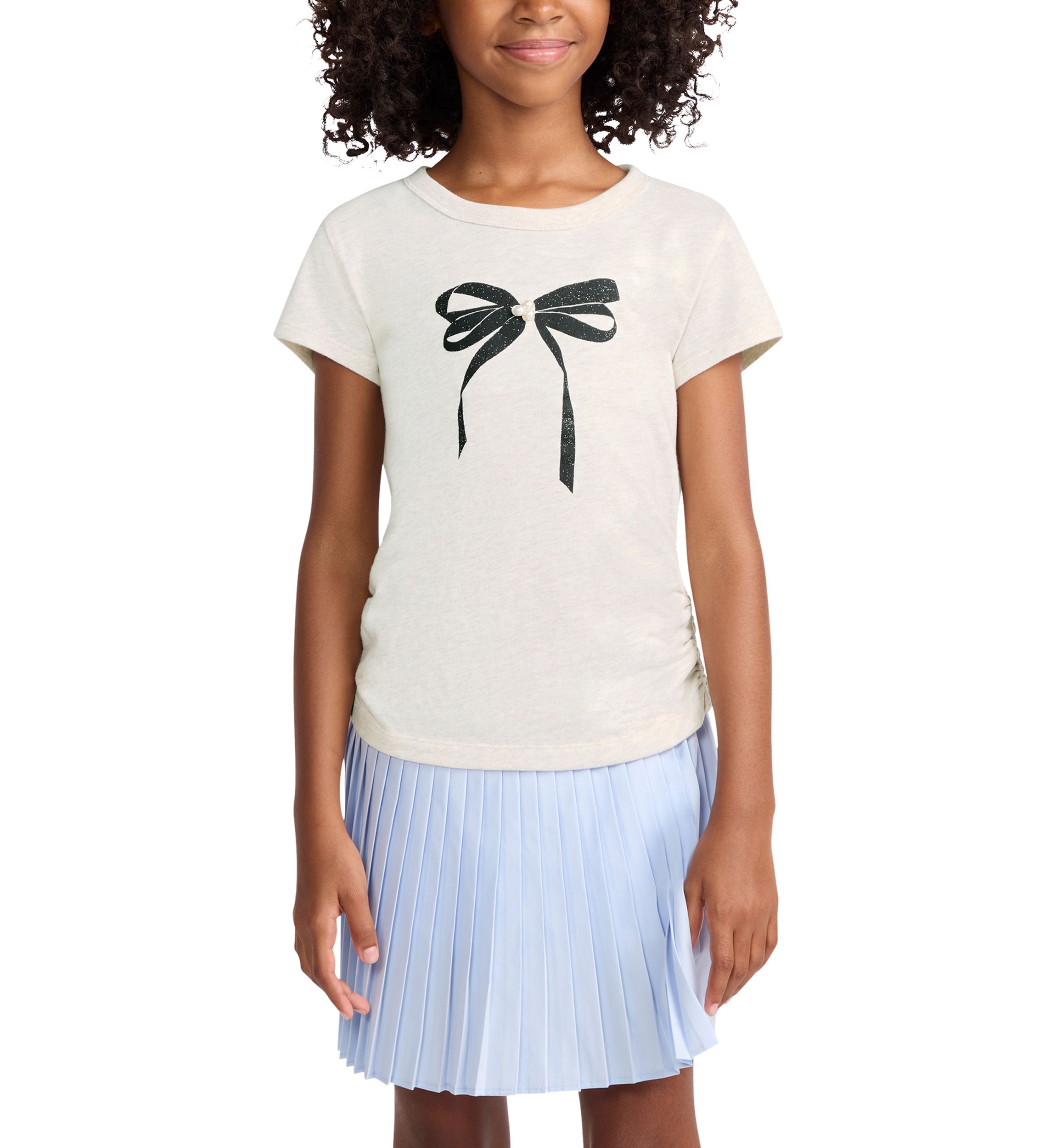 pearl bow ruched tee