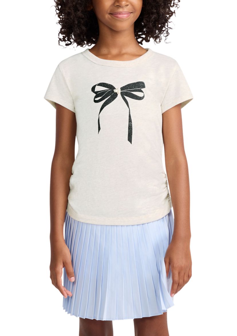 pearl bow ruched tee