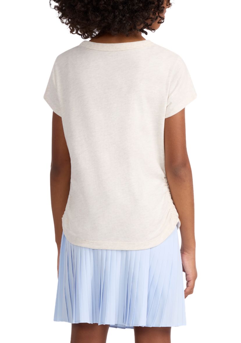 pearl bow ruched tee