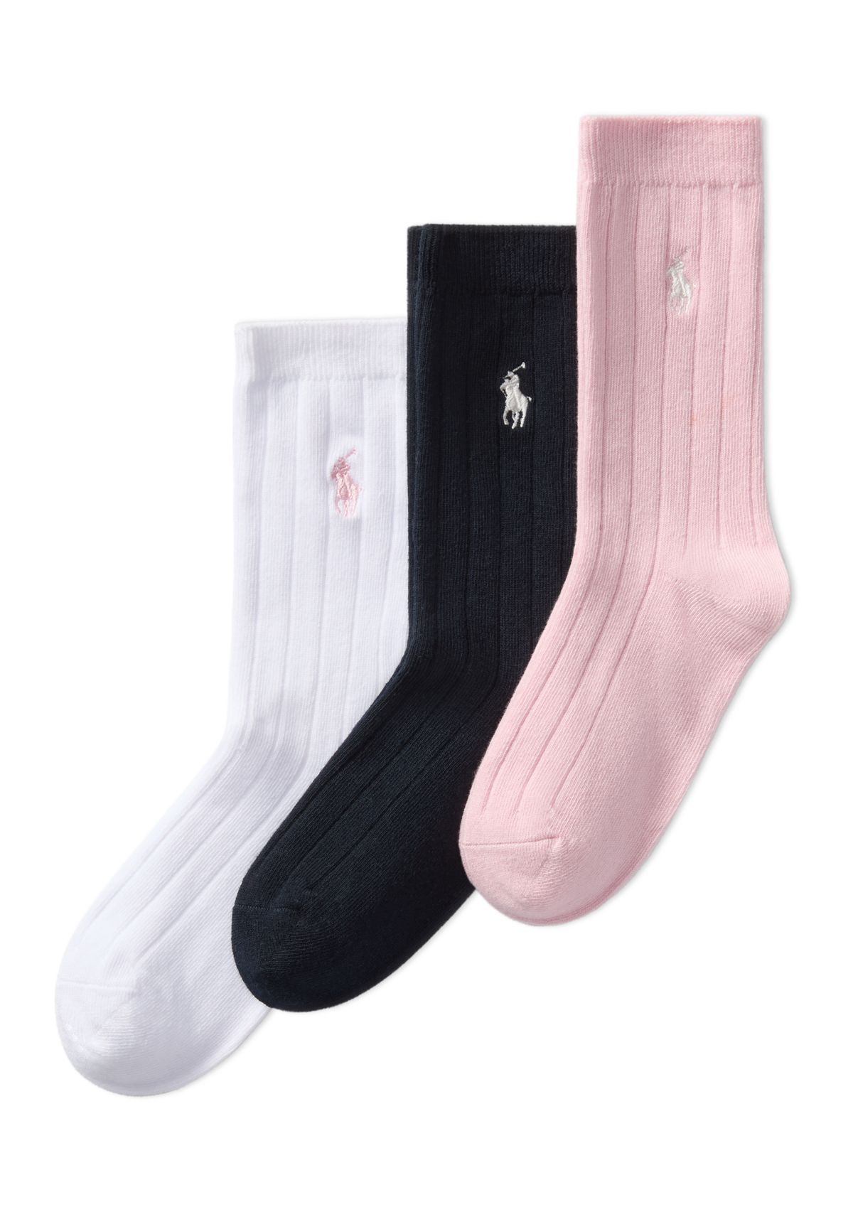 Girls Rib Solid Crew Socks, 3 Pack
