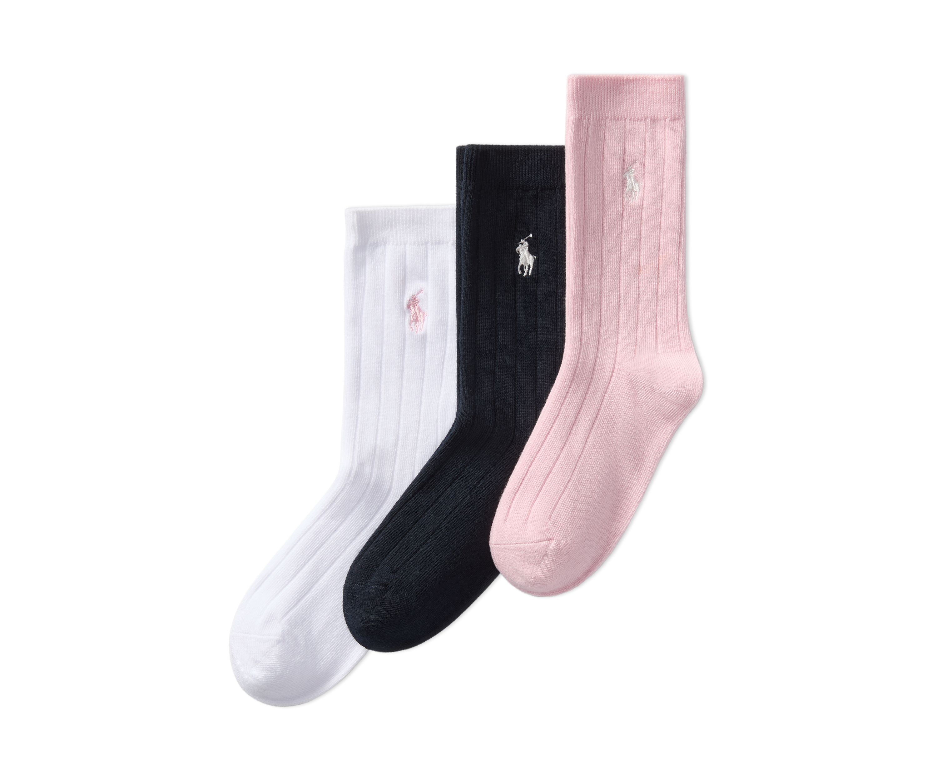 Girls Rib Solid Crew Socks, 3 Pack