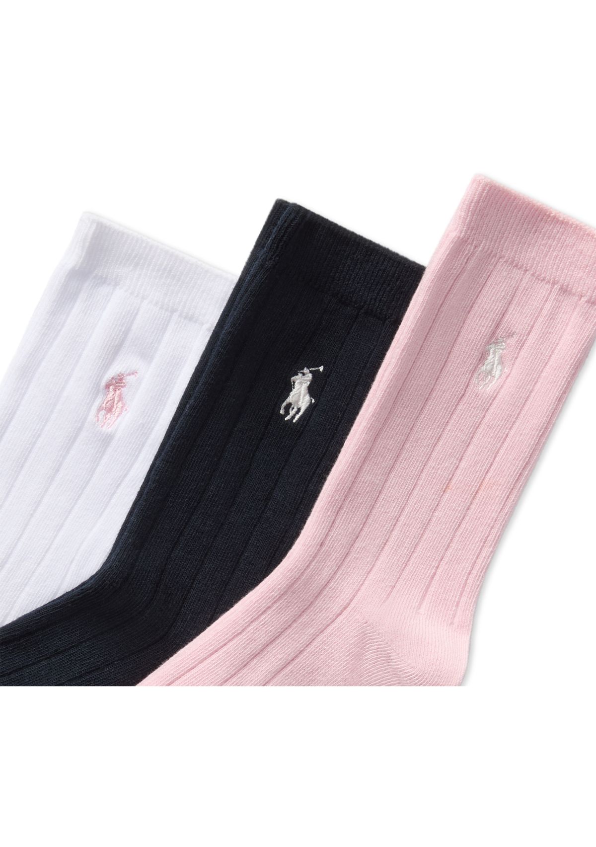 Girls Rib Solid Crew Socks, 3 Pack