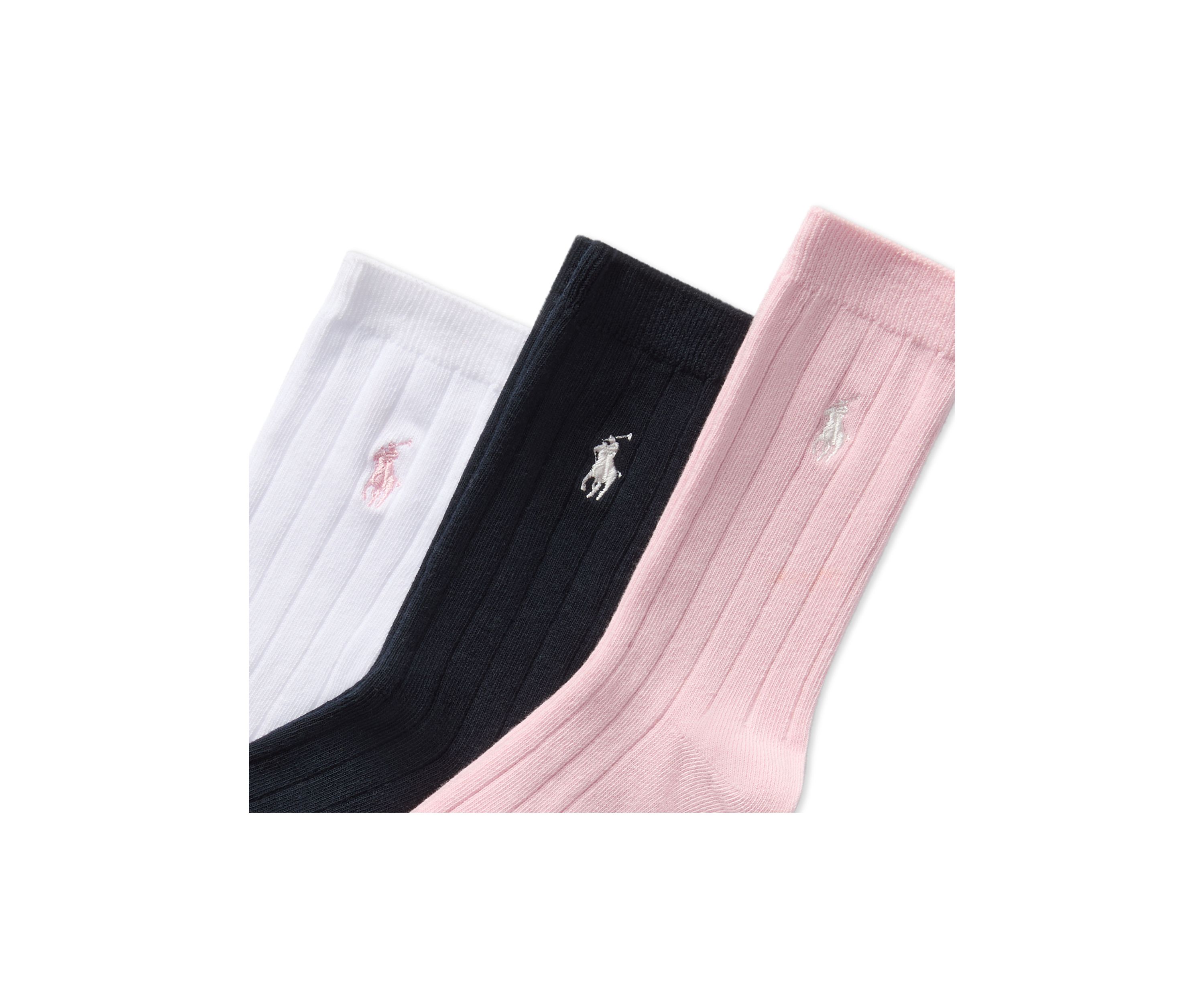 Girls Rib Solid Crew Socks, 3 Pack