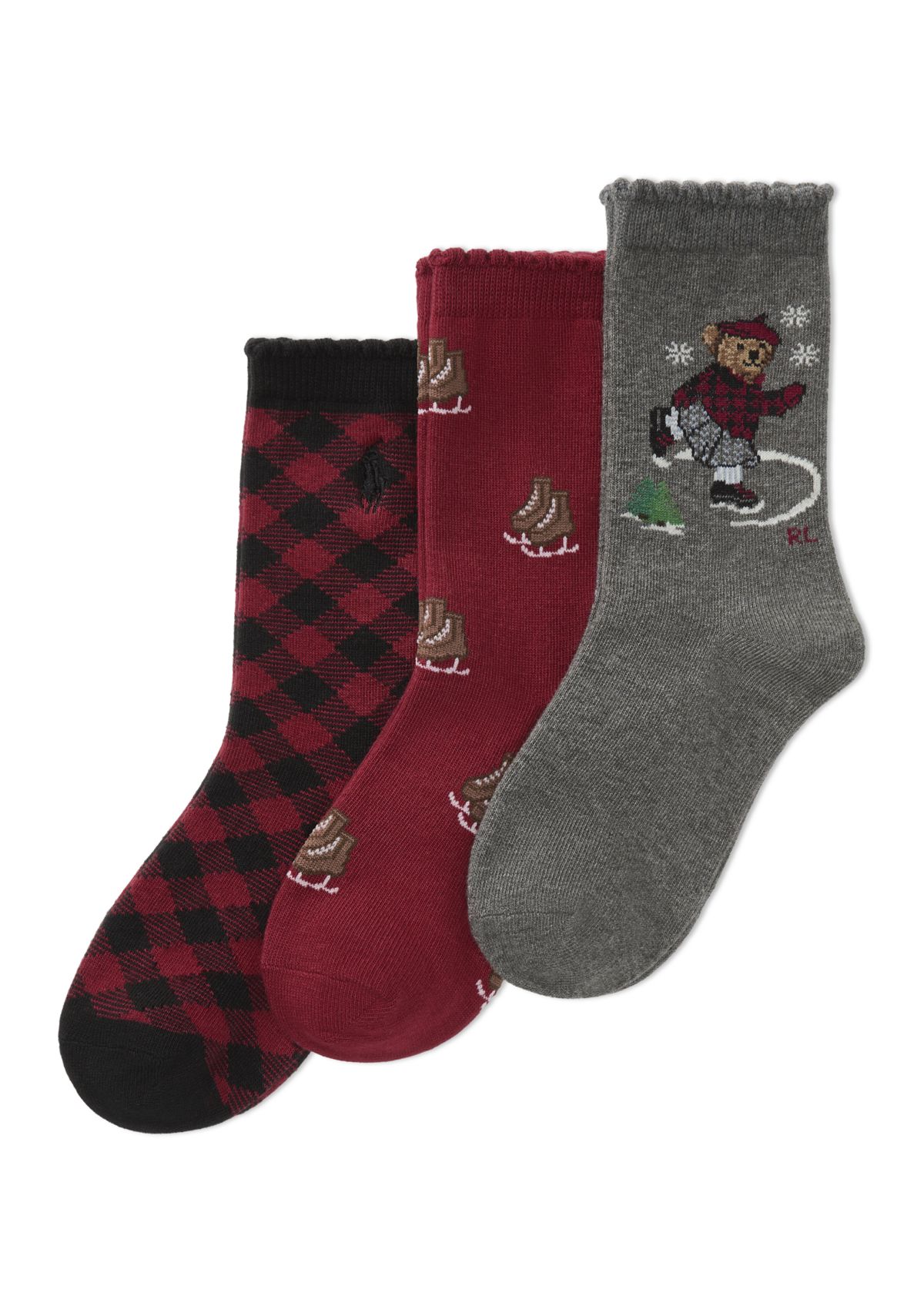 Holiday Skater Bear Socks - 3 Pack 
